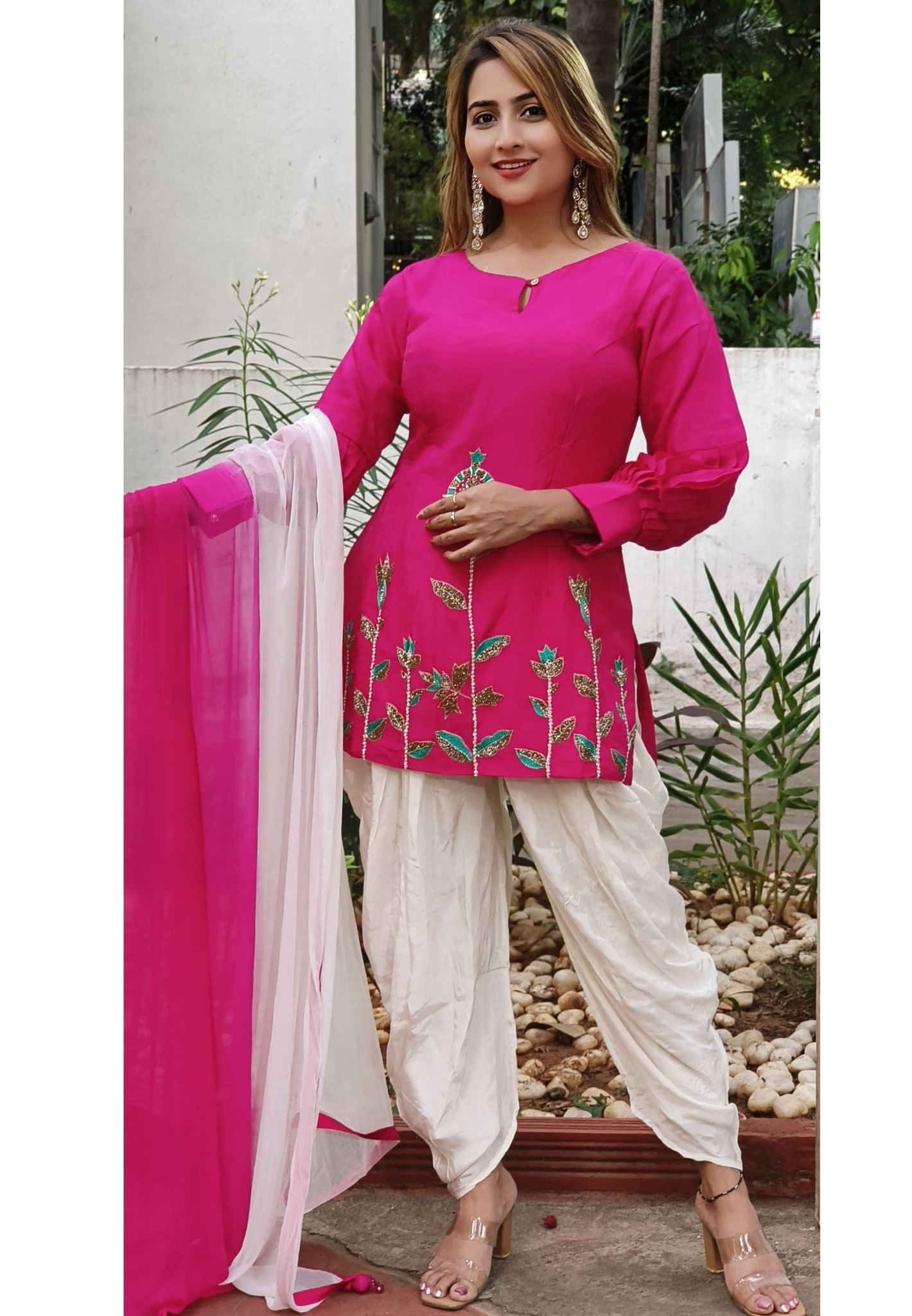 Short Kurta With Patiyala Pant With Shaded Dupatta DRYWASH