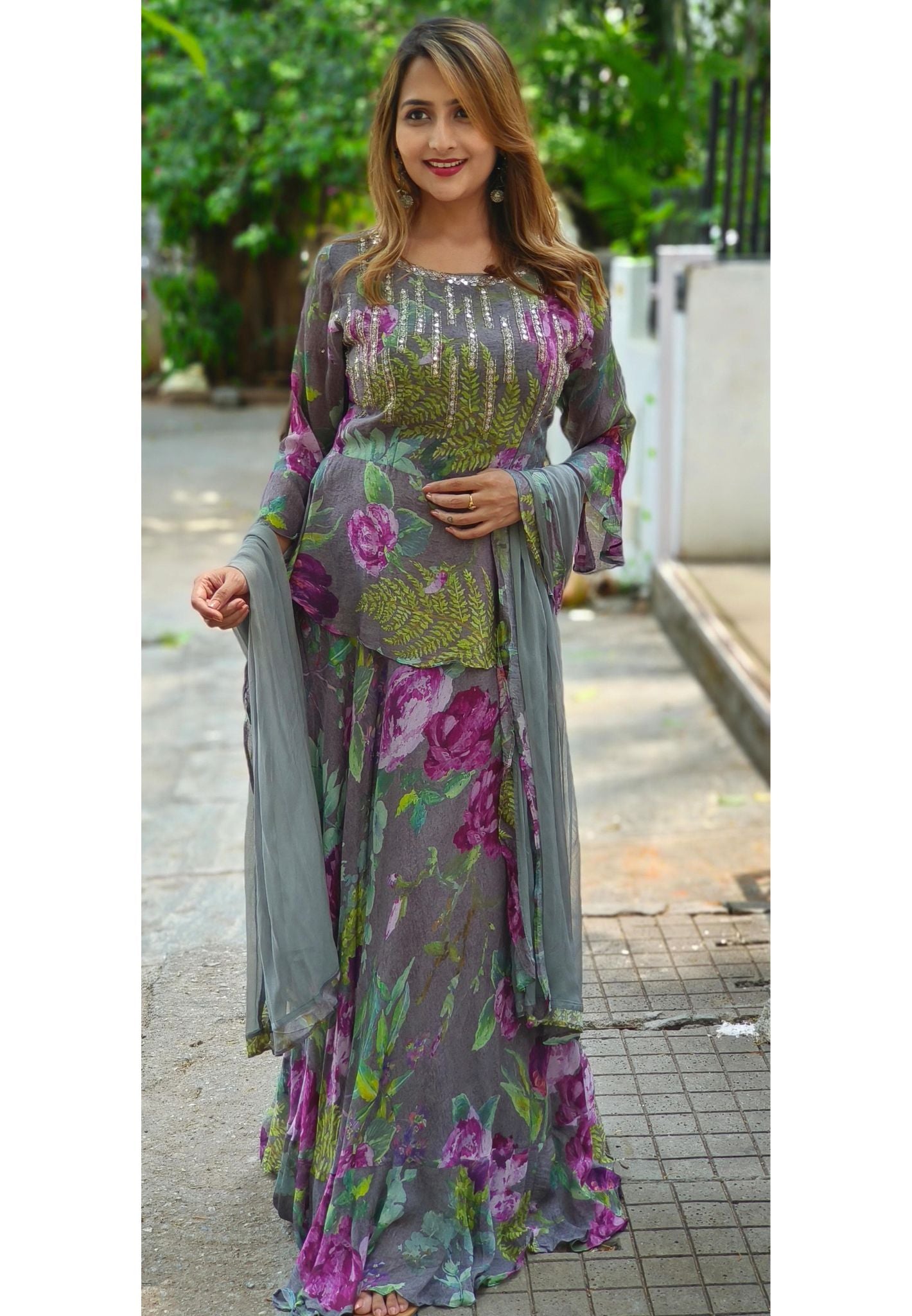 Beautiful Neck Embroidery Party Wear Indo Western-04993