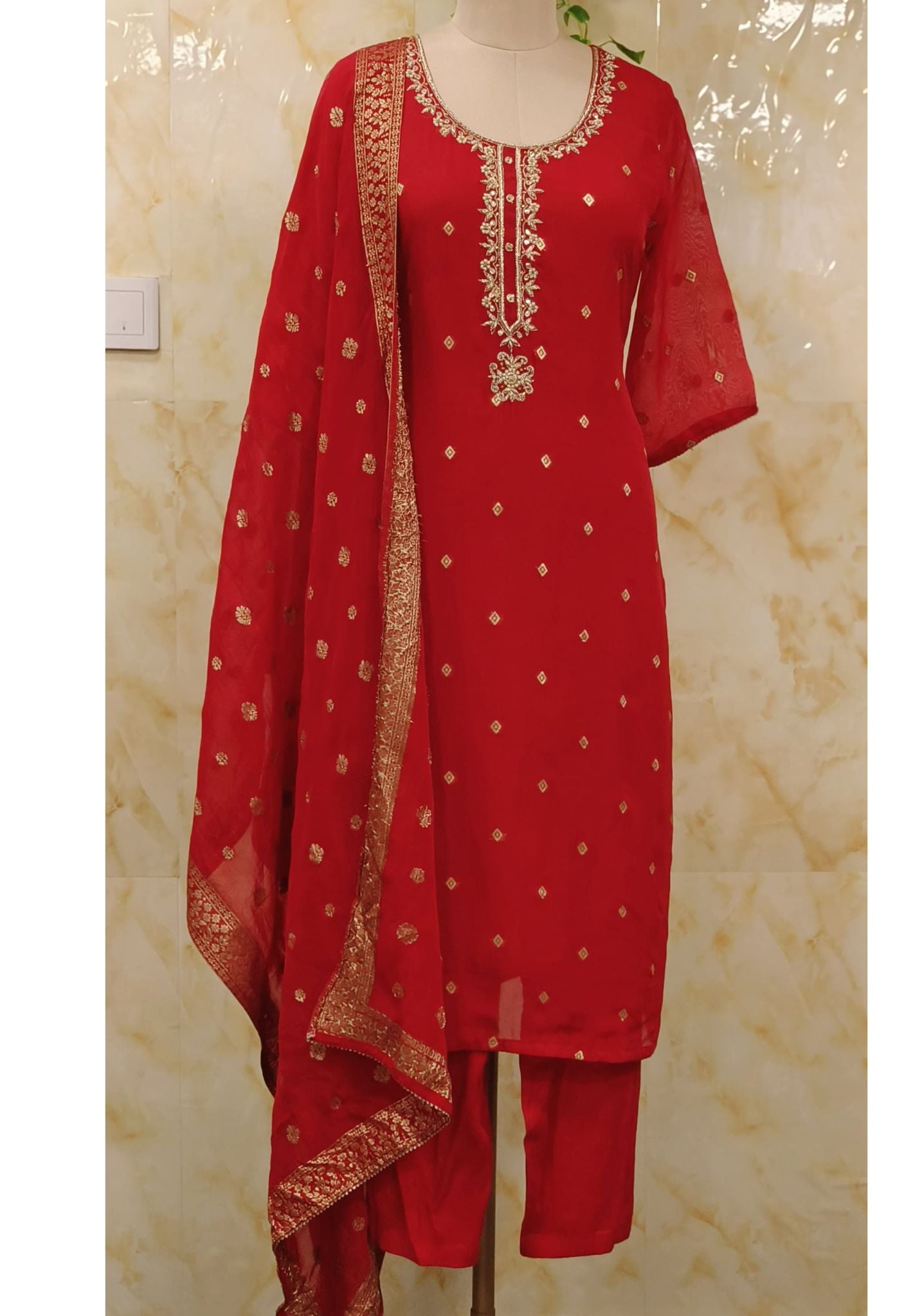 Round Embroidered Organza Full Suit Set With Banarasi Look Dupatta -07187