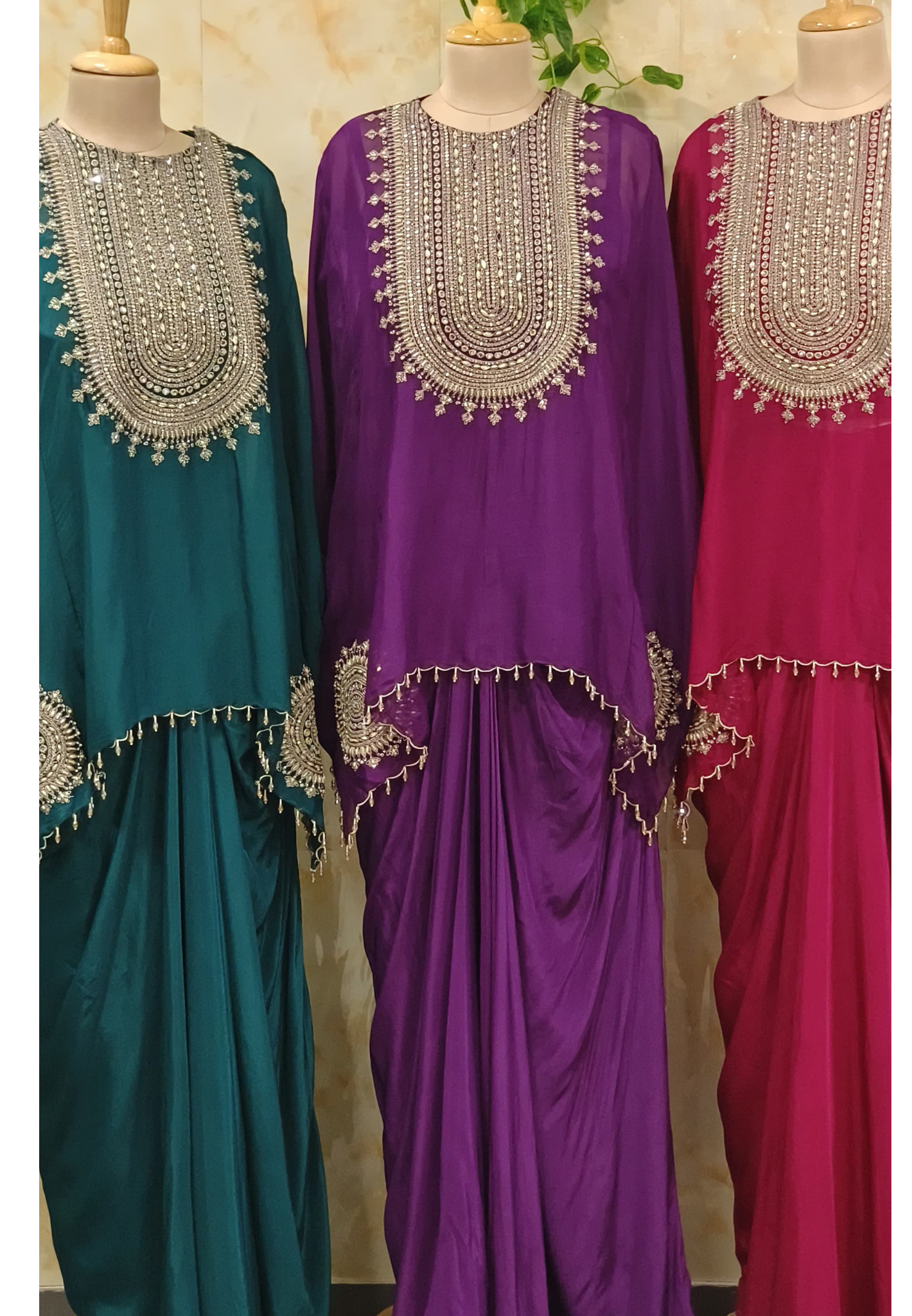 Stylish Party Wear Indo-western Dress with Padded Busters Drape Skirt And Embroidered Cape Style Top