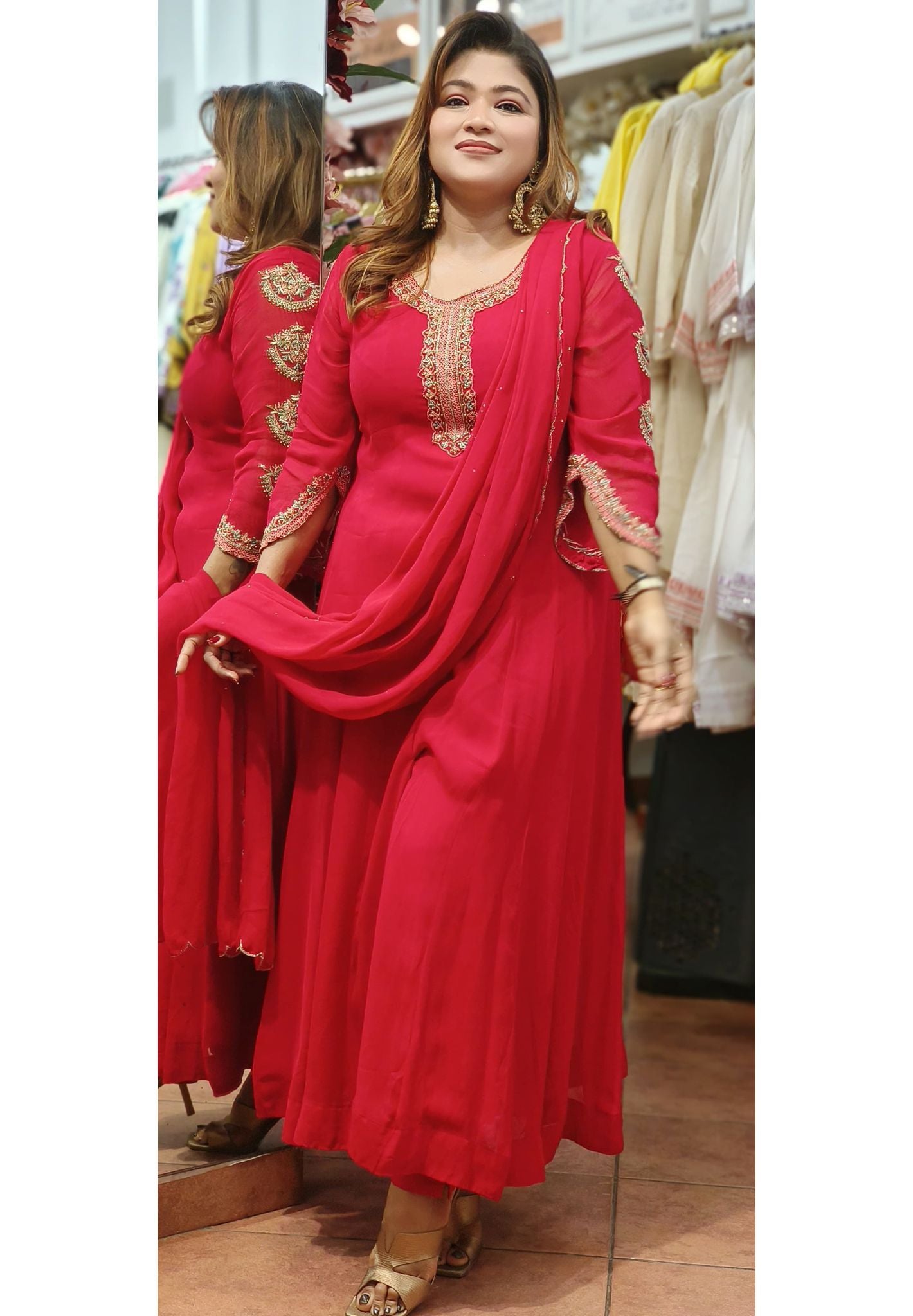 Beautiful Embroidery Anarkali With Front Slit Dupatta And Bottom DRYWASH-05596-06405