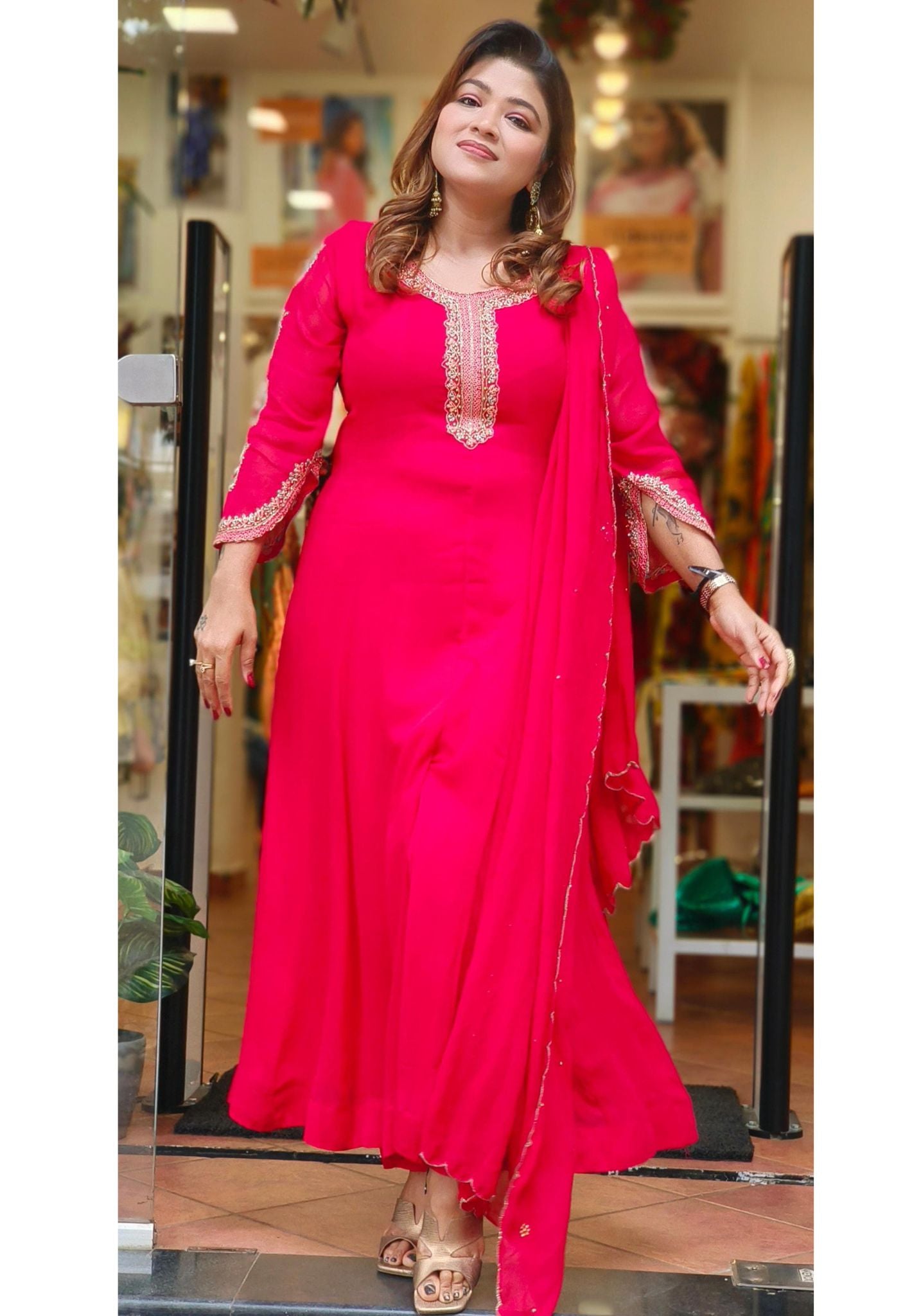 Beautiful Embroidery Anarkali With Front Slit Dupatta And Bottom DRYWASH-05596-06405