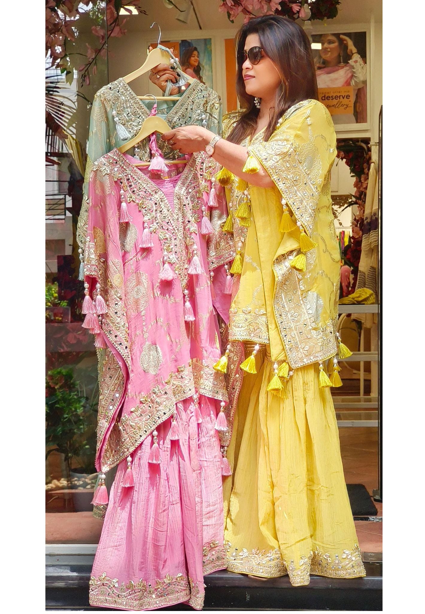 Stylish Banarasi Kaftan with Cursh Tissue Sharara and Potali DRY WASH -06735