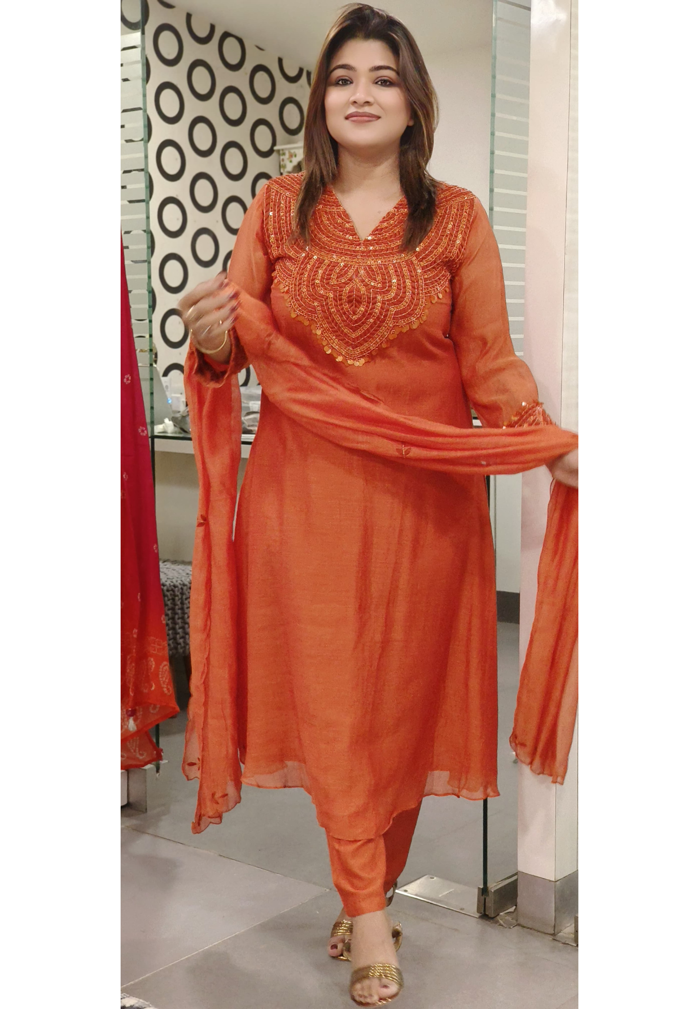 Pure Embellished Mul Chanderi Kurta Set - Traditional Sequined Yoke Design full Set-07268-69