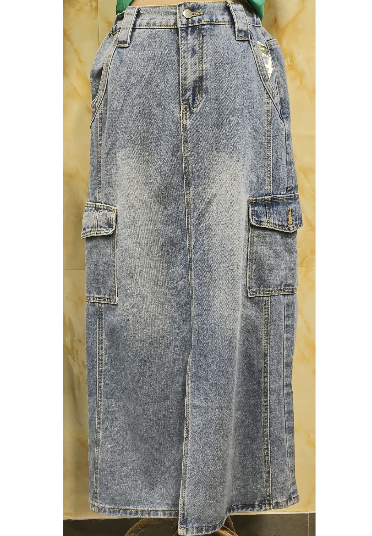 denim wide-leg culottes or culotte-style jeans-