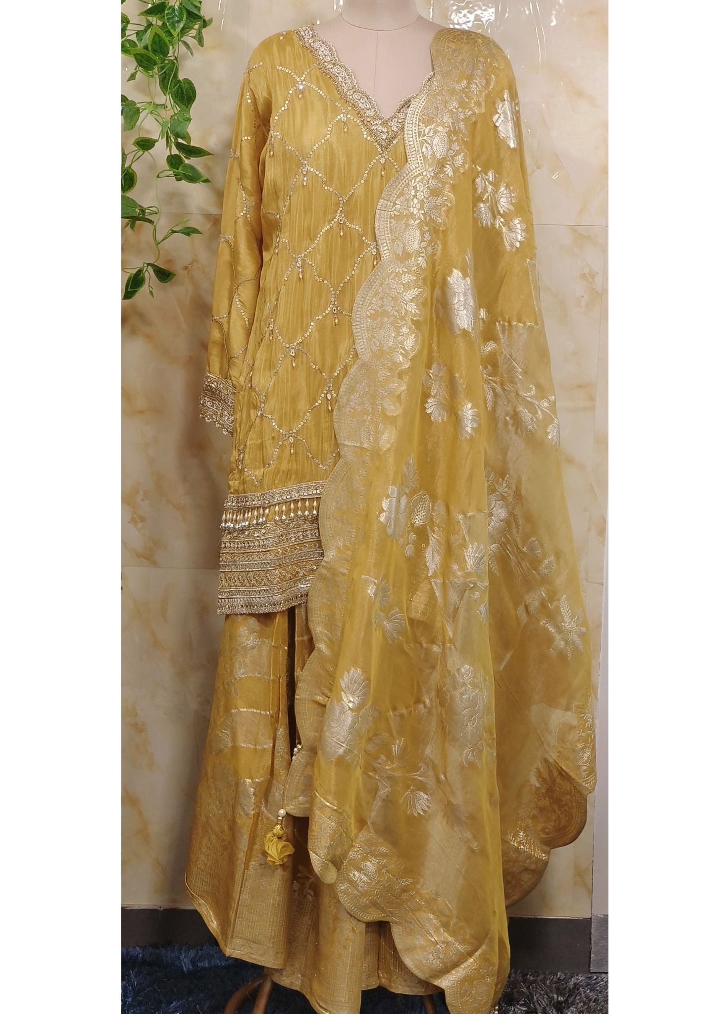 Heavy Shimmer Tissue Gotta Top with Loose palazzo With Heavy Dupatta