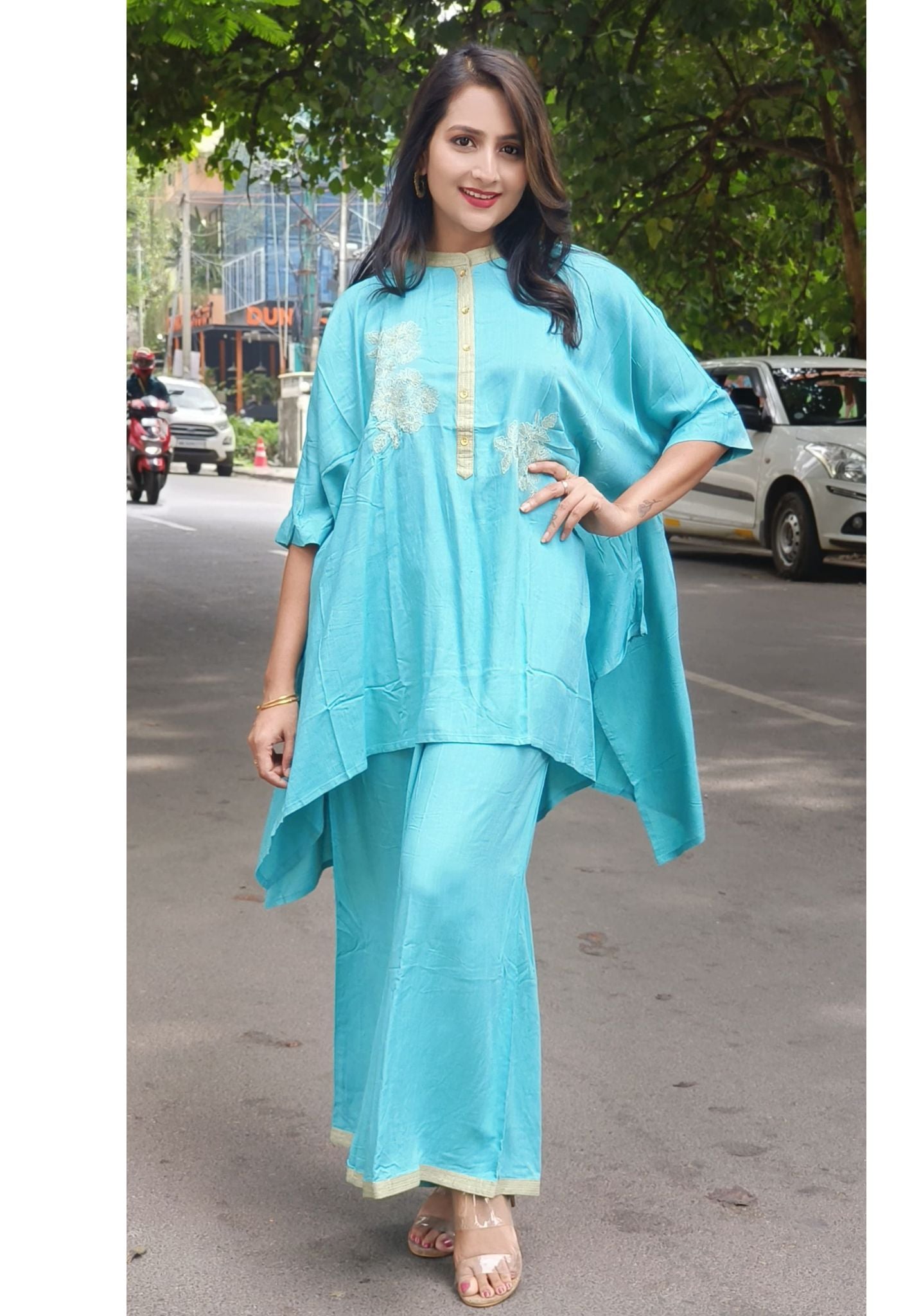 Stylish Slub Cotton Over size Kaftan Style Co-Ord set-