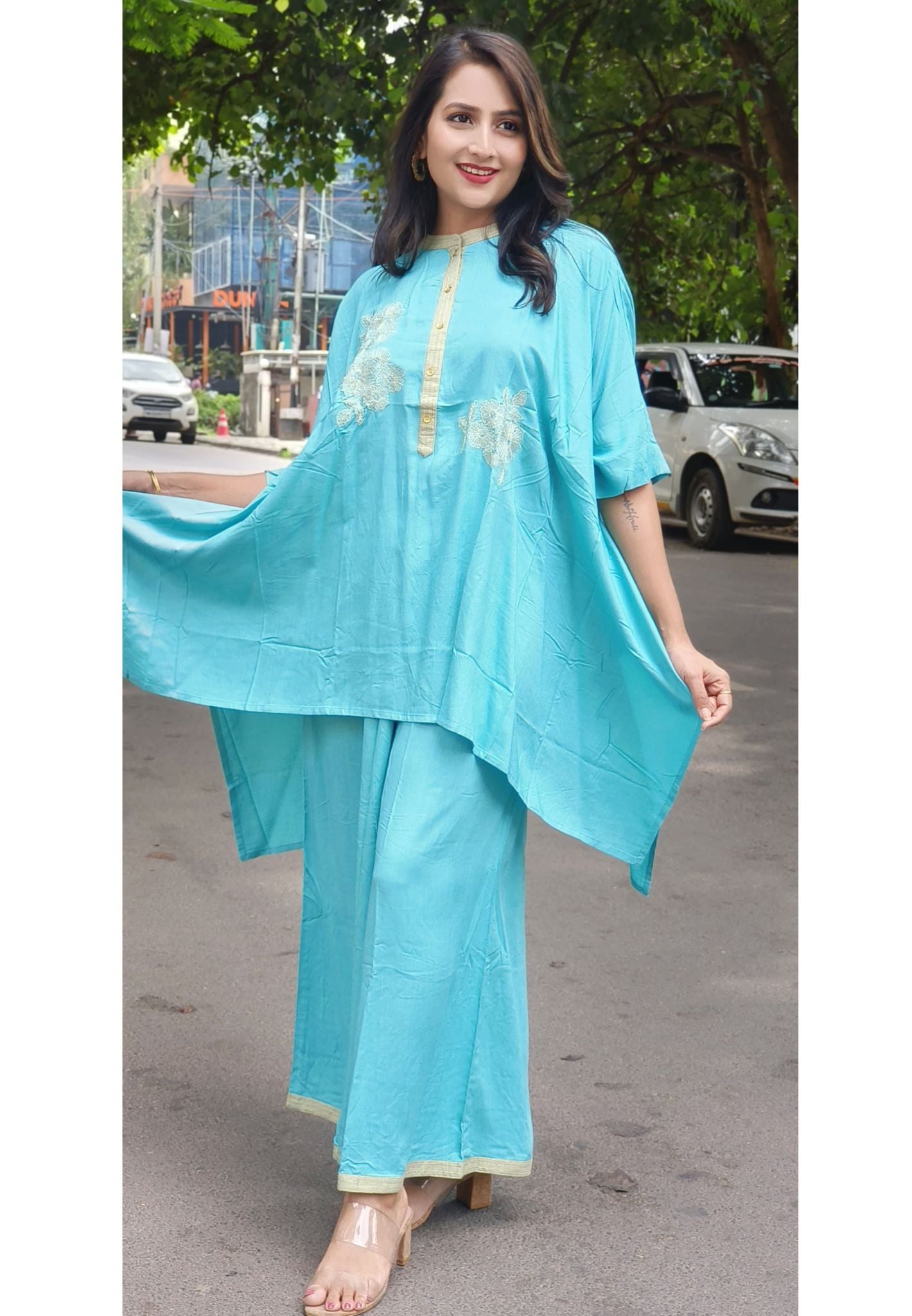 Stylish Slub Cotton Over size Kaftan Style Co-Ord set-