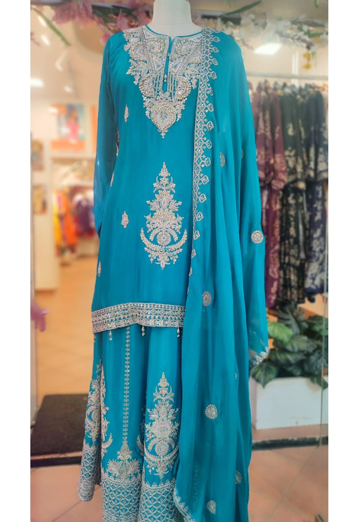 Beautiful party wear heavy Designer Kurta with embroidered Palazzo with Dupatta