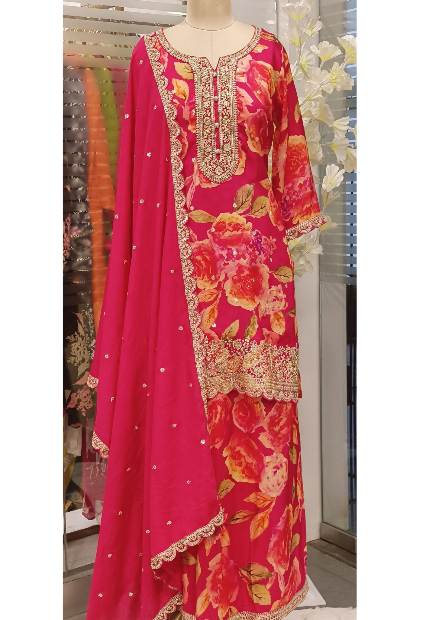 Beautiful Zardosi Work Kurta And Palazzo With Dupatta-08066