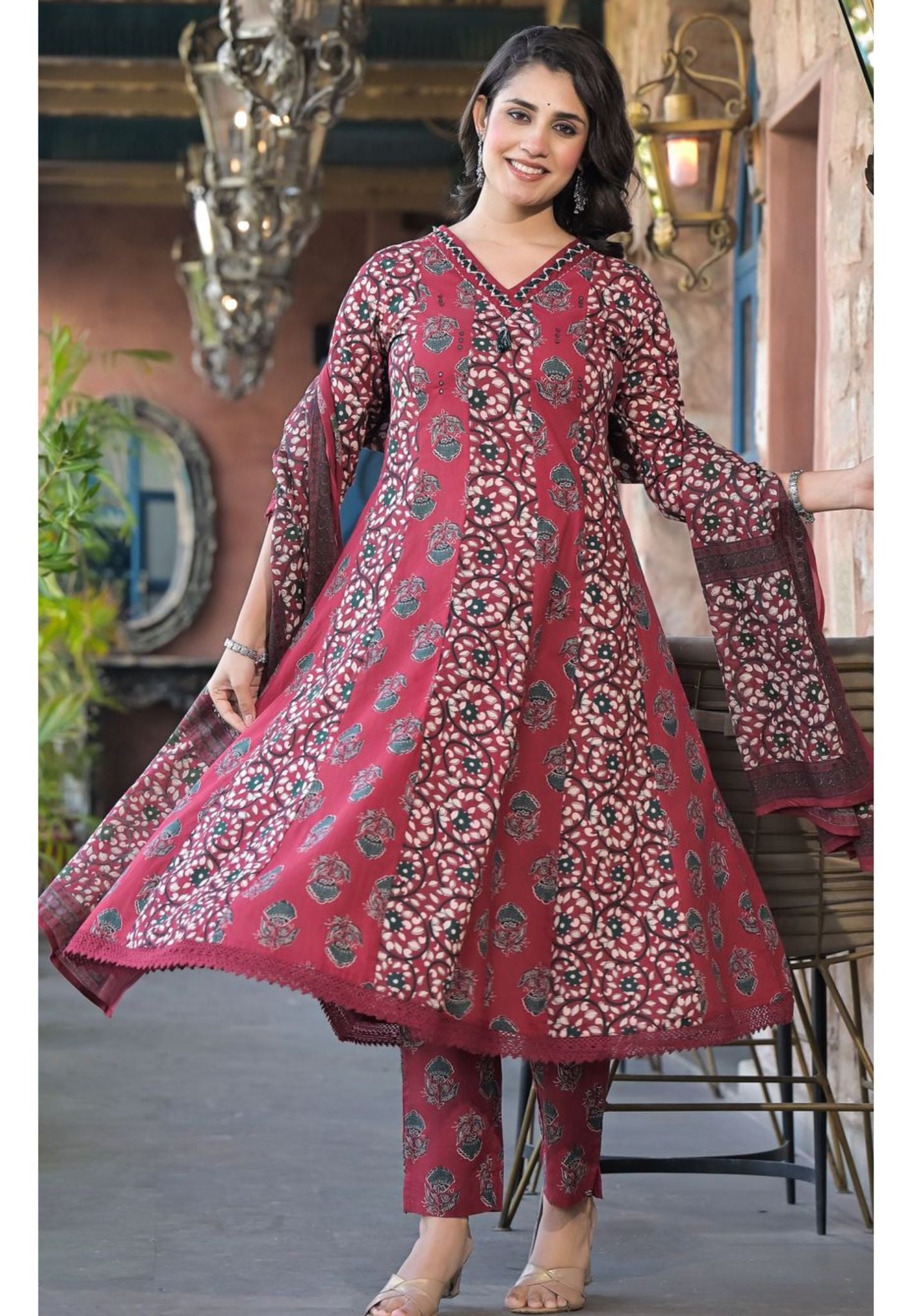 Beautiful Pure Cotton floral Printed Anarkali Full Set-