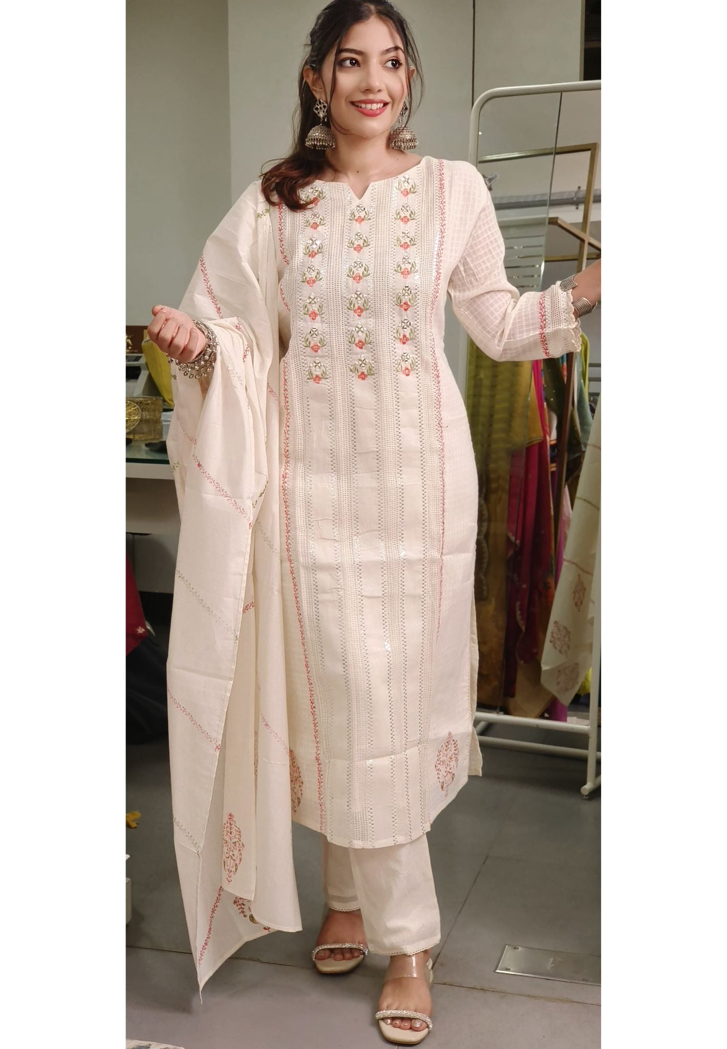 Beautiful Pure Cotton Embroidery Full Set-