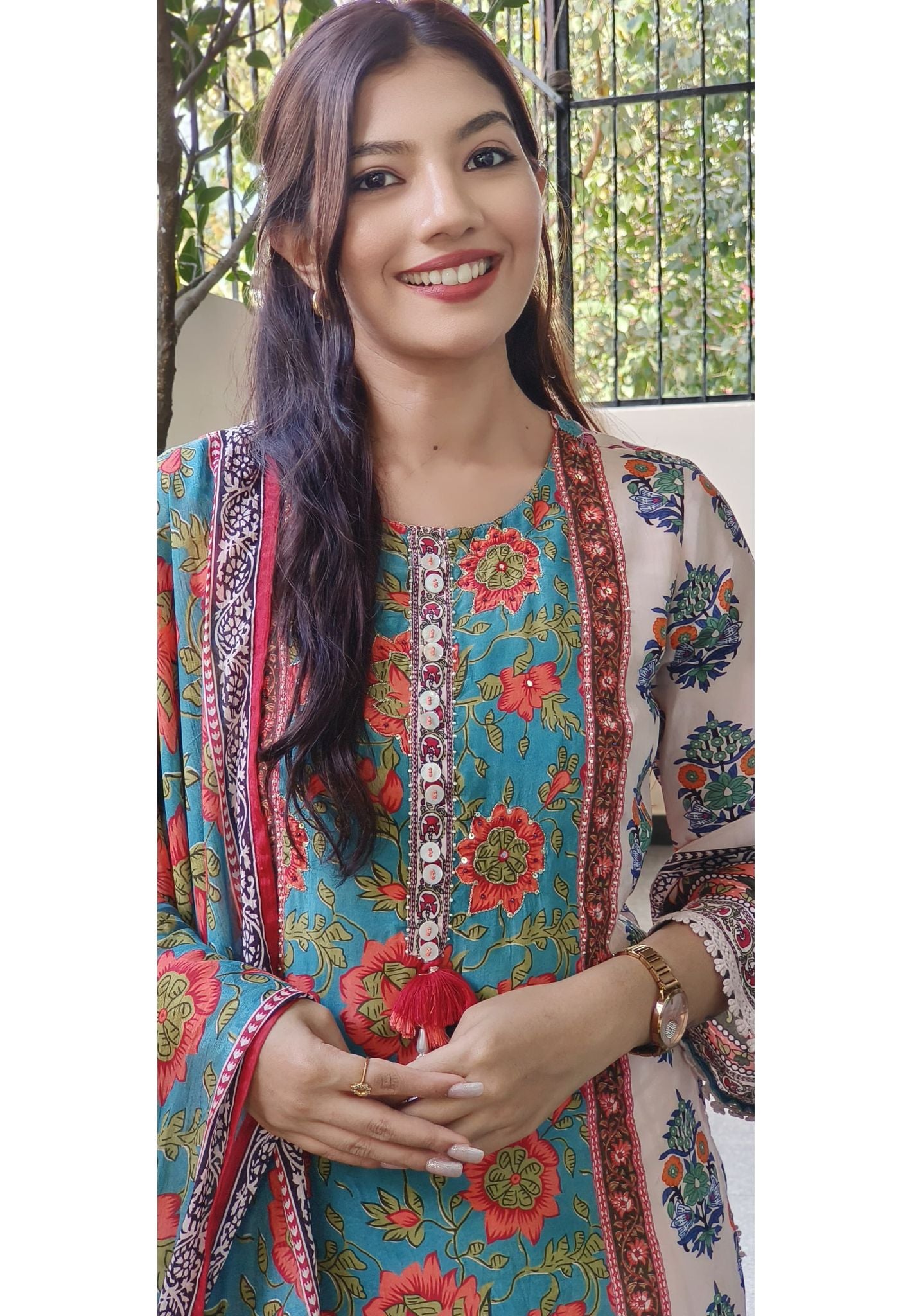 Elegant Pure Crepe Floral Printed Full Suit Set for a Graceful Look-08814