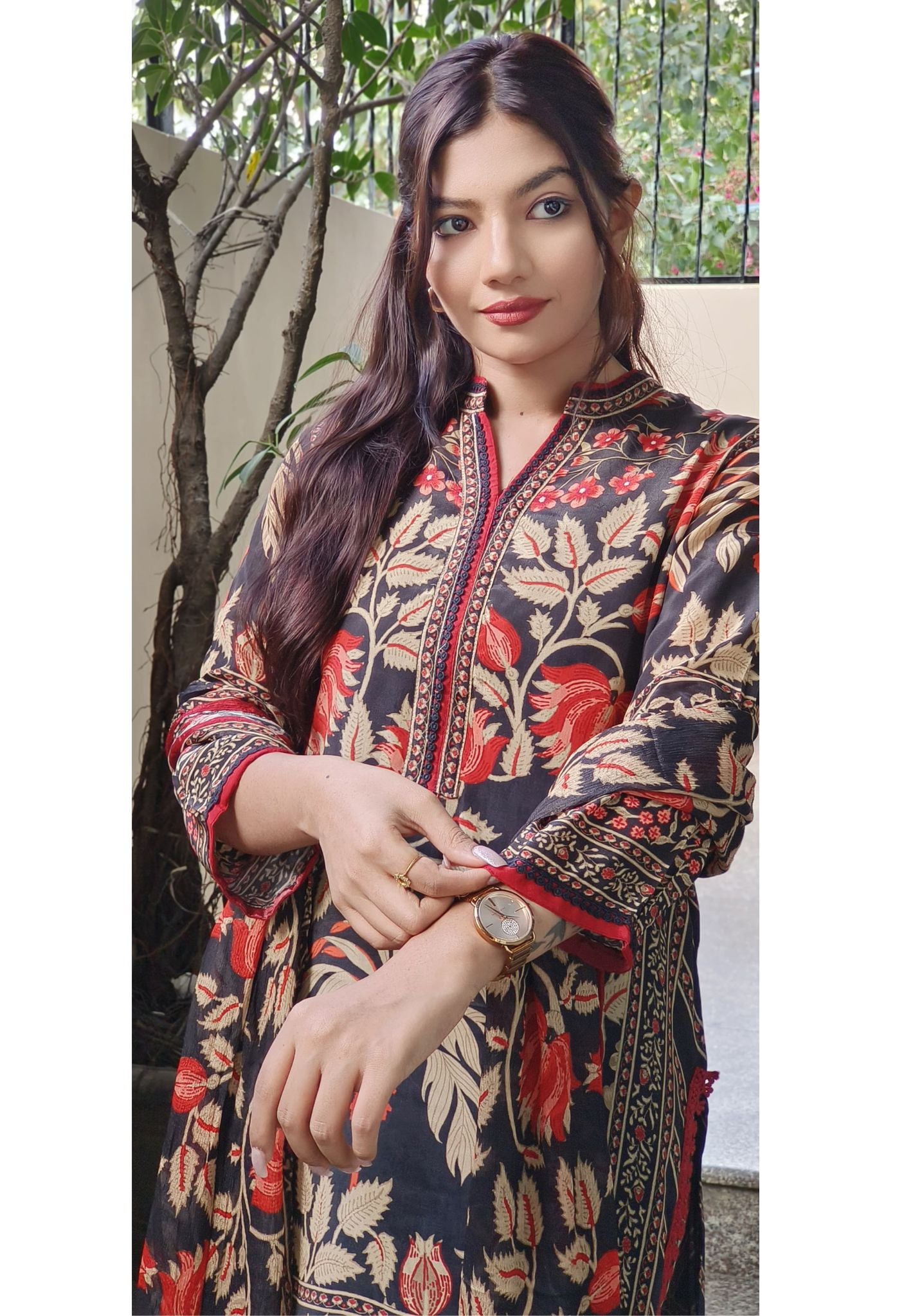 Stunning Pure Crepe Floral Printed Full Suit Set for Effortless Elegance-08815