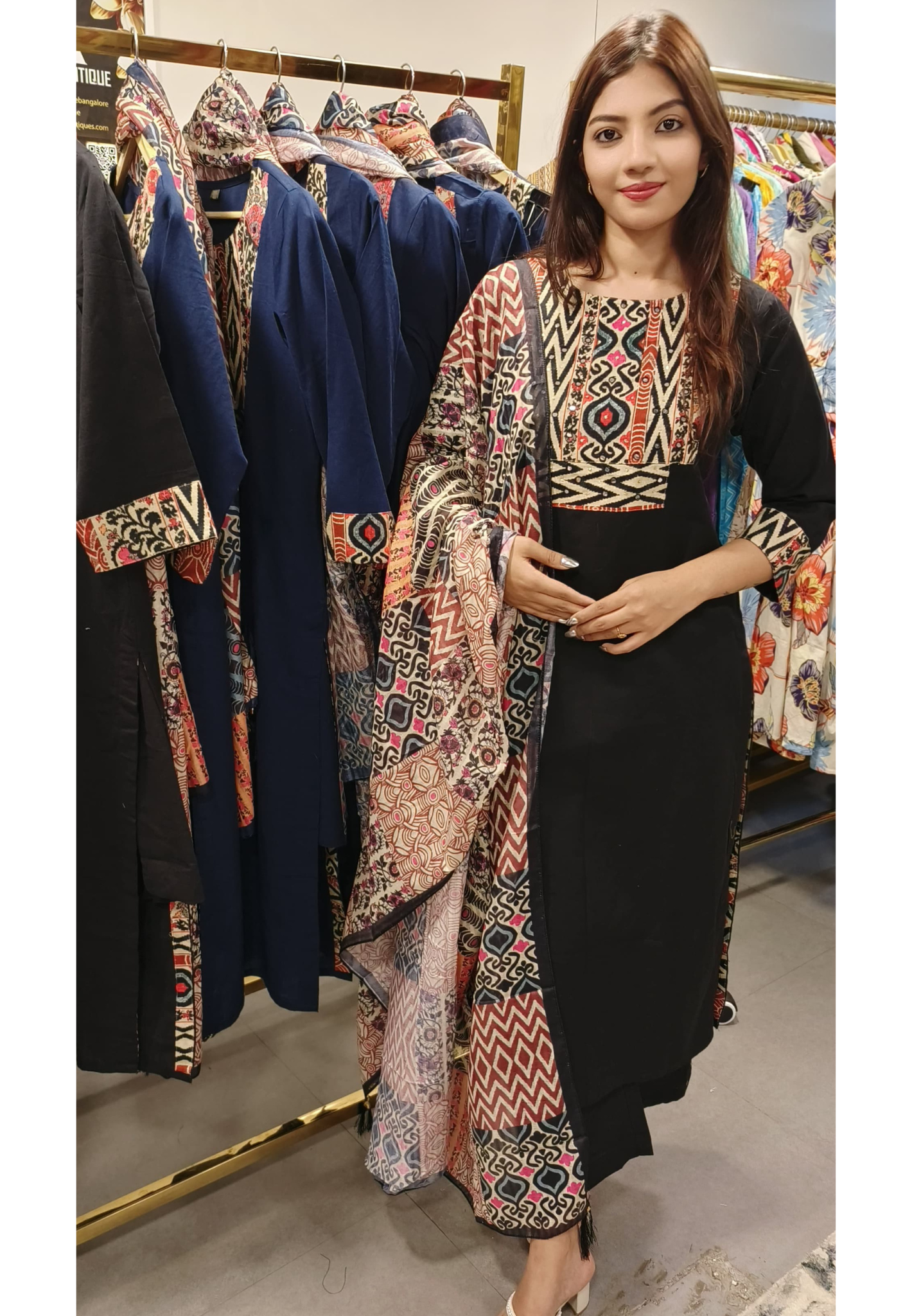 Beautiful Patch Printed Yoke Linen Cotton Full suit Set with Printed Dupatta-9536,9537