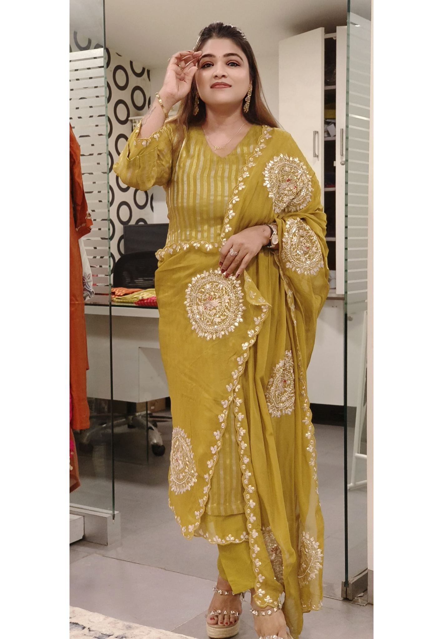 Beautiful Soft Organza Shimmer Tissue Full Kurta With Embroidered Organza Dupatta  Set-9517