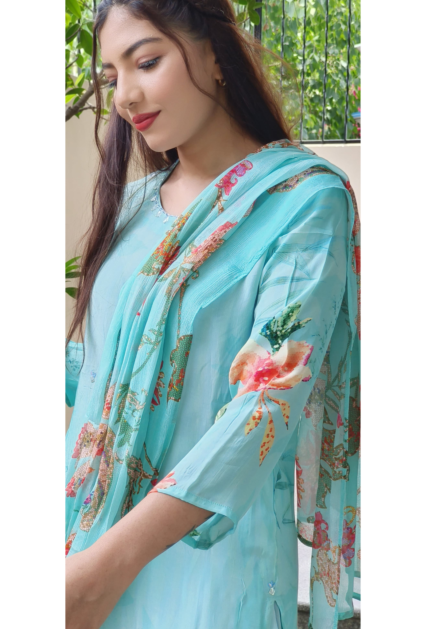 Floral Printed Crepe Full Kurta Set-9381