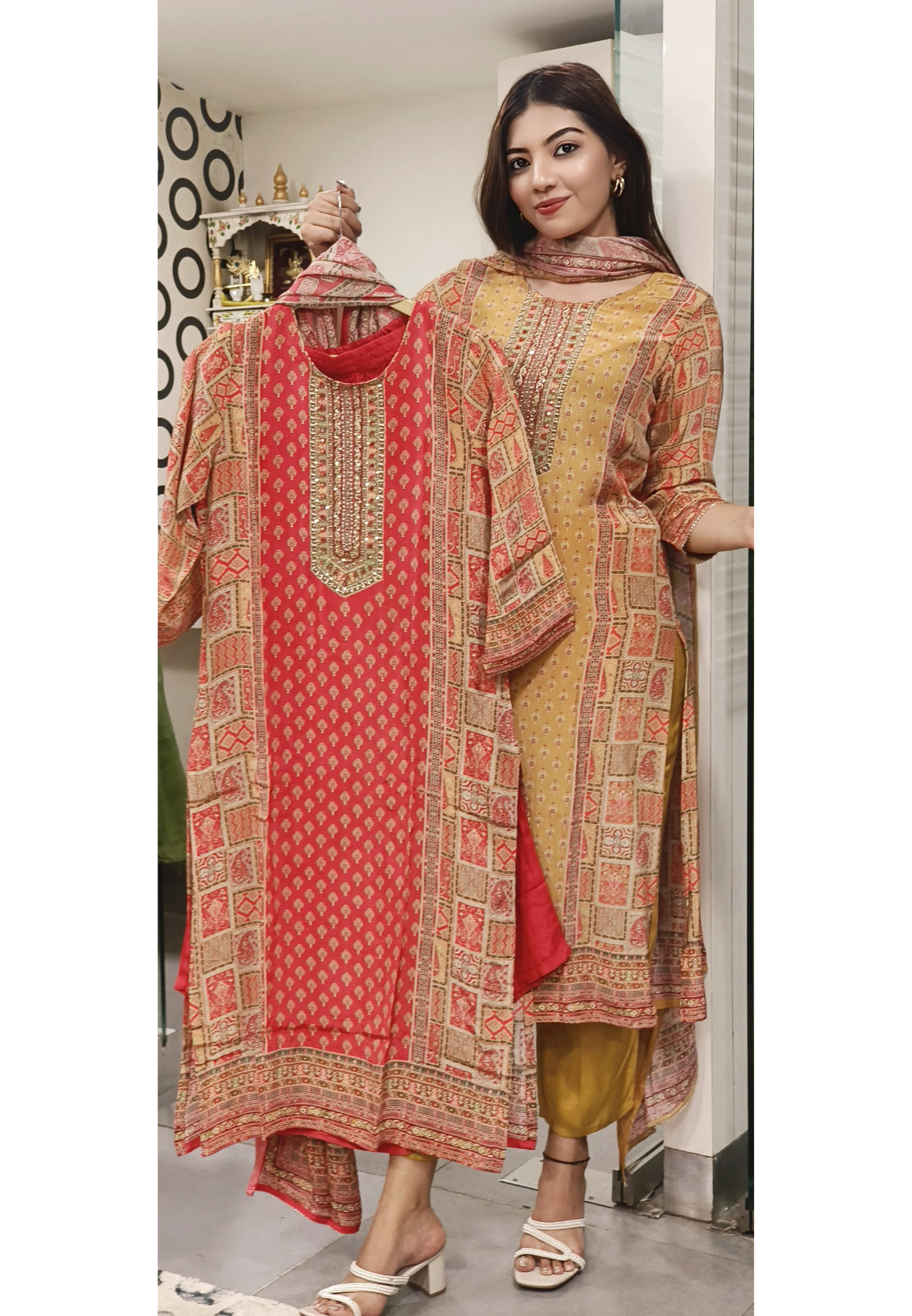 Beautiful Floral Printed Crepe Kurta With Light Cut Dana Embroidery, Pant And Chinnon Dupatta- 07182