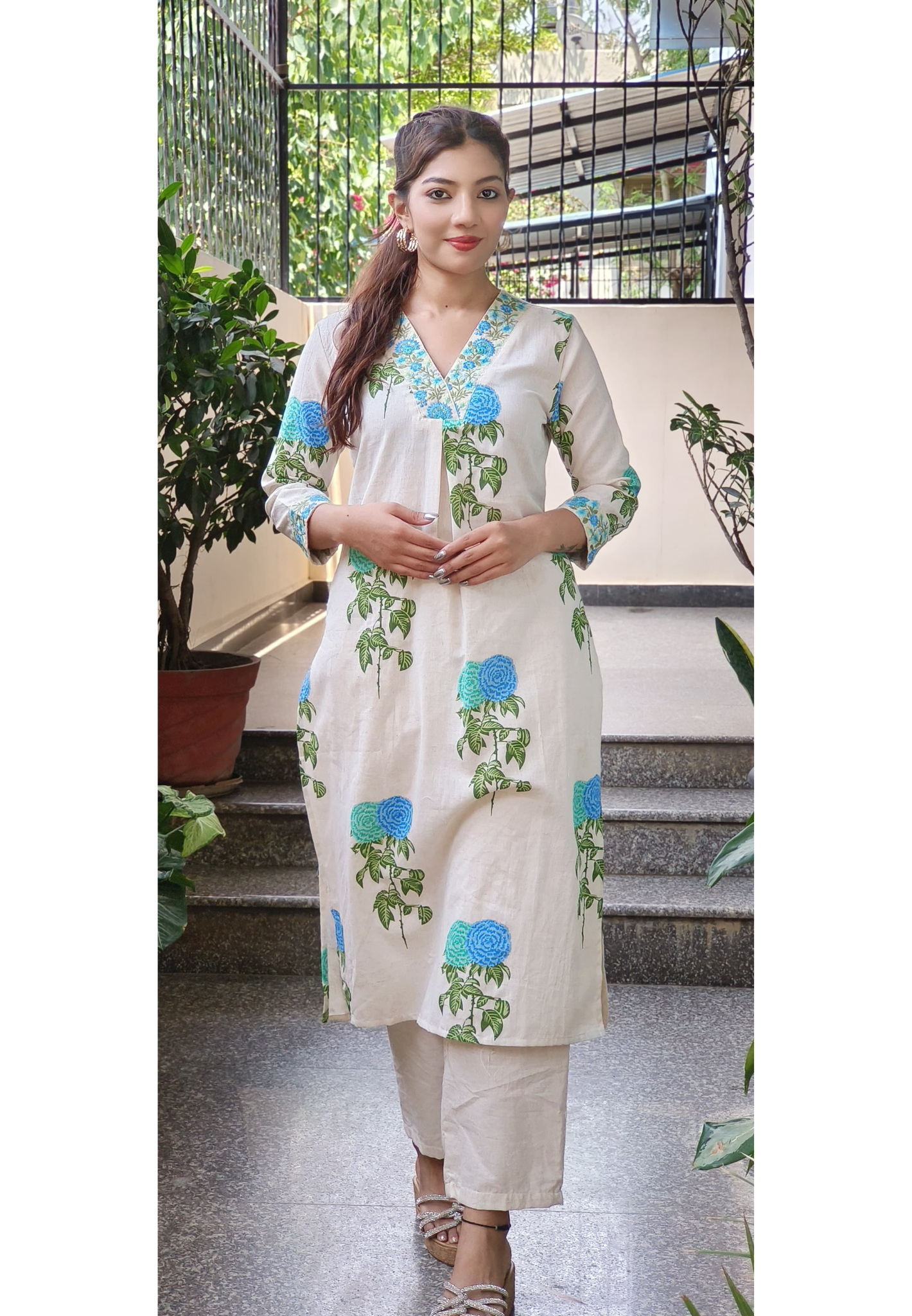 Casual Wear Kurta Pant Set in Flex Cotton-