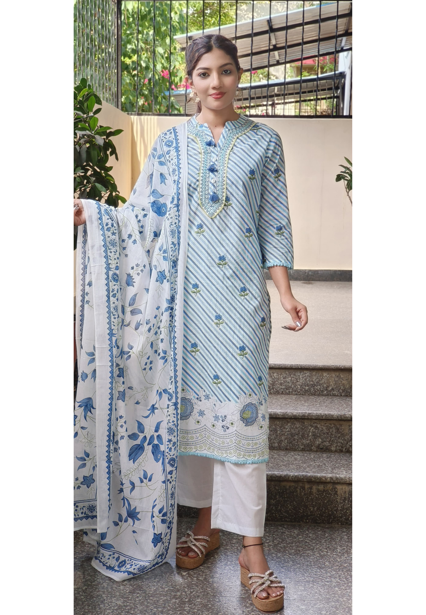 Floral Summer Wear Full Kurta Pant Set- 09563