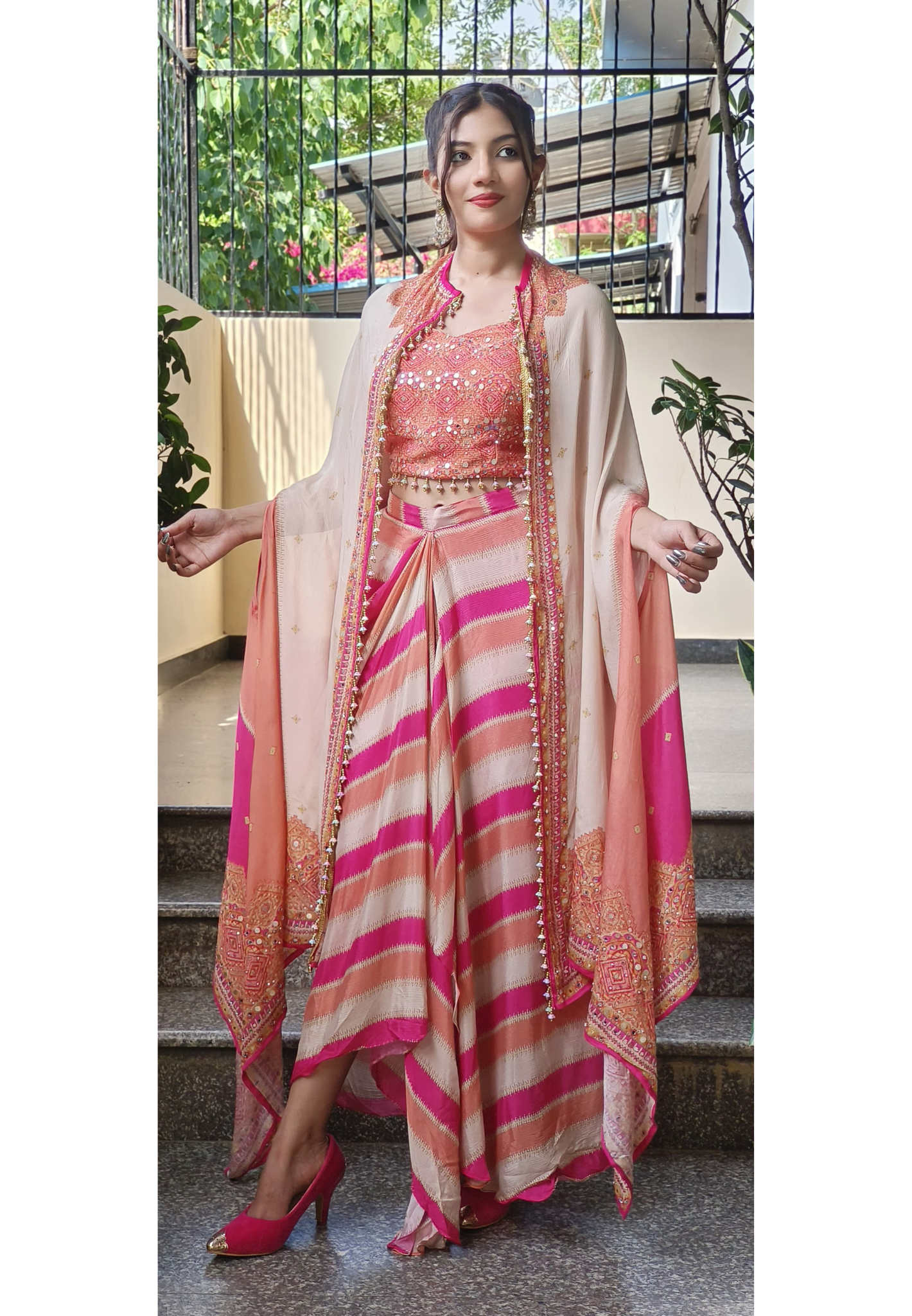 Indo Western Dhoti Pant With Crop Top And Shrug-9550