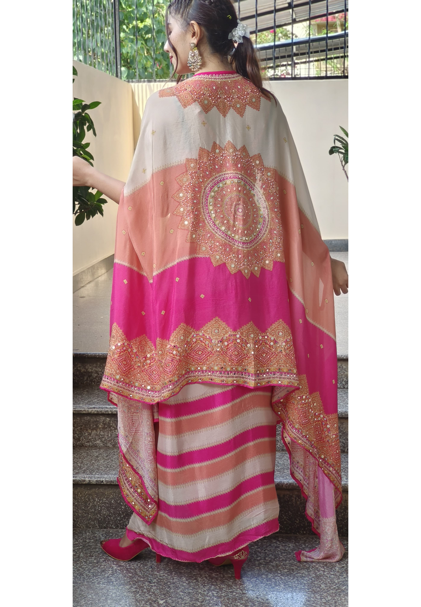 Indo Western Dhoti Pant With Crop Top And Shrug-9550