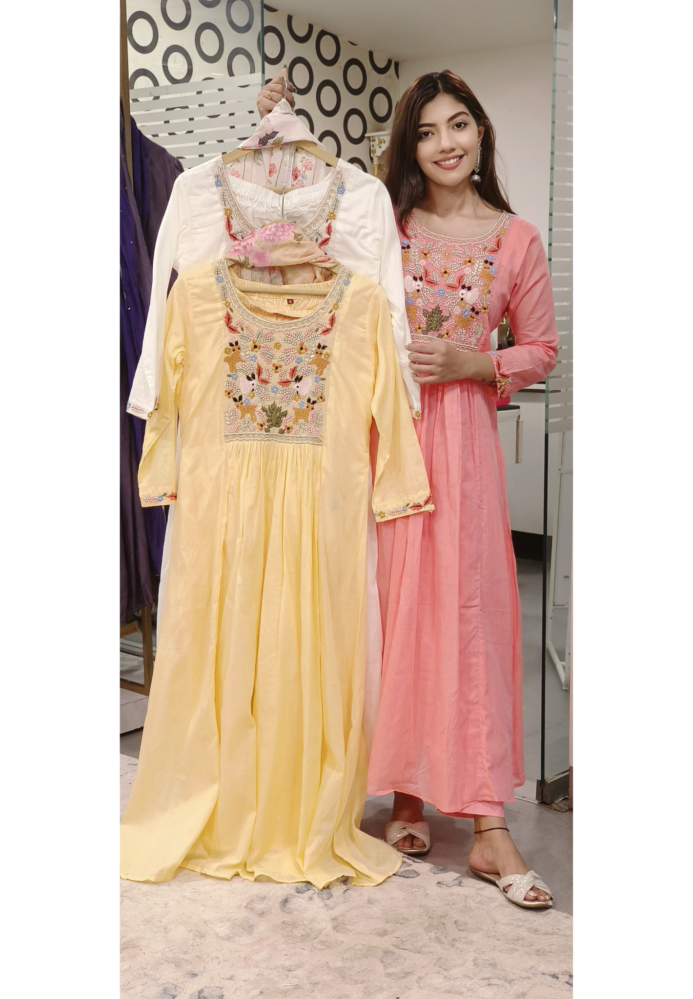 Floral  Preal Embroidered  Work  Mull Cotton Kurta Pant With Floral Dupatta  Set-