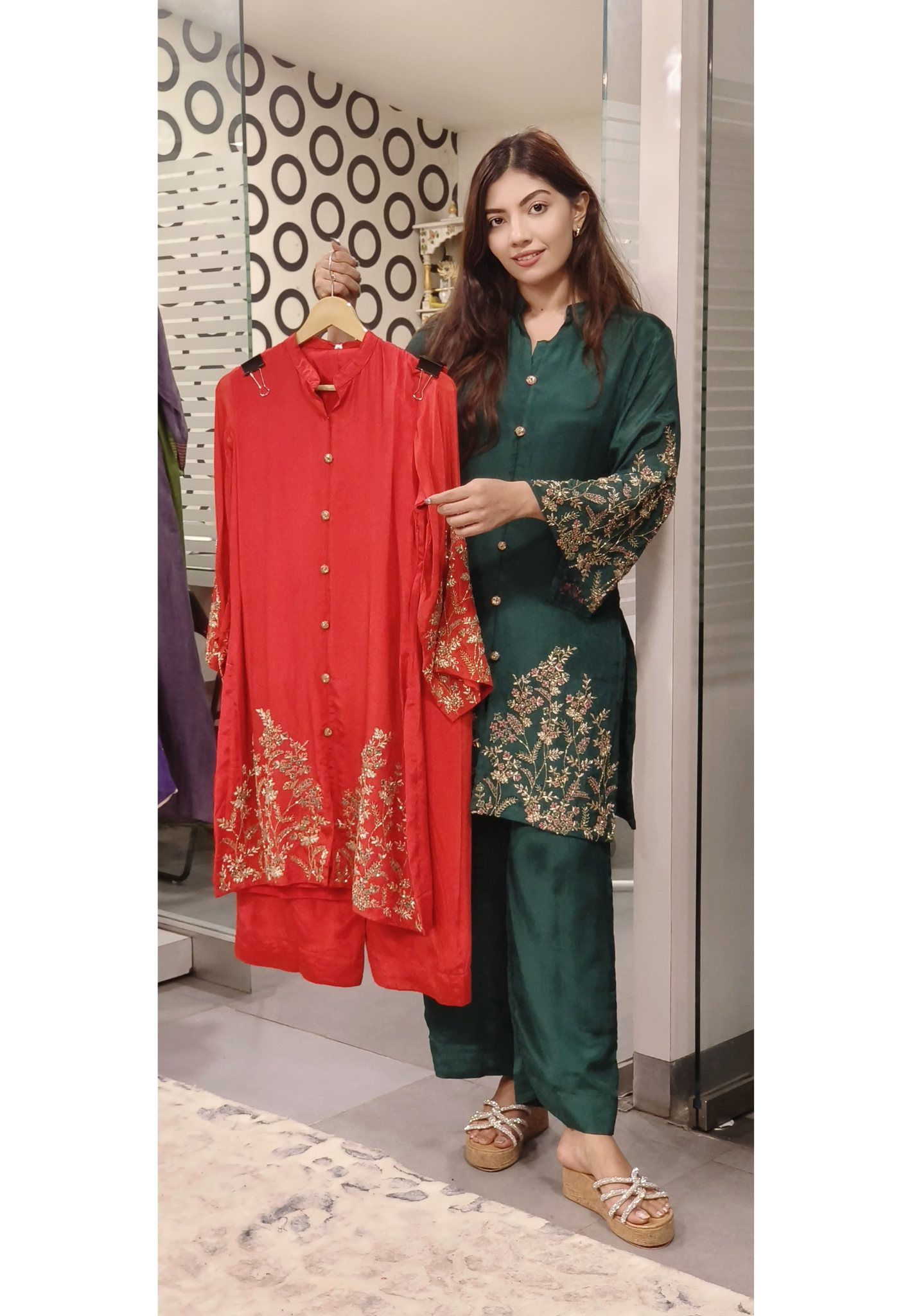 Cut Dana Hand Embroidered  Chinon Fabric  Work Kurta with Loose Pant  Cord set