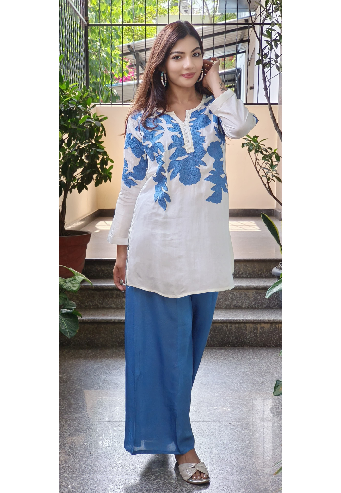 Floral Embroidered Cotton Kurta Pant Set- 09612