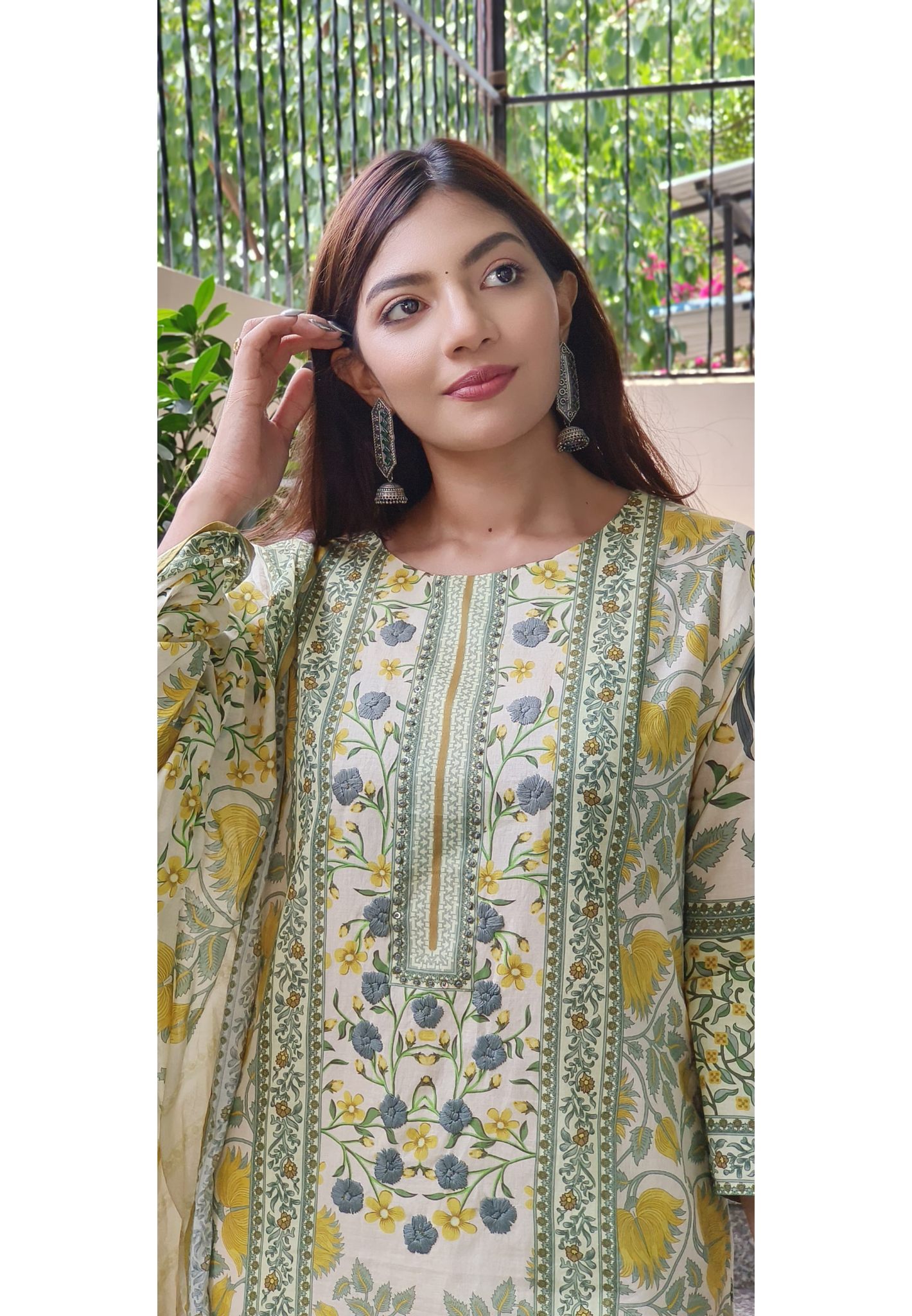 Floral Printed Cotton Full Kurta Pant Set With Dupatta-09609