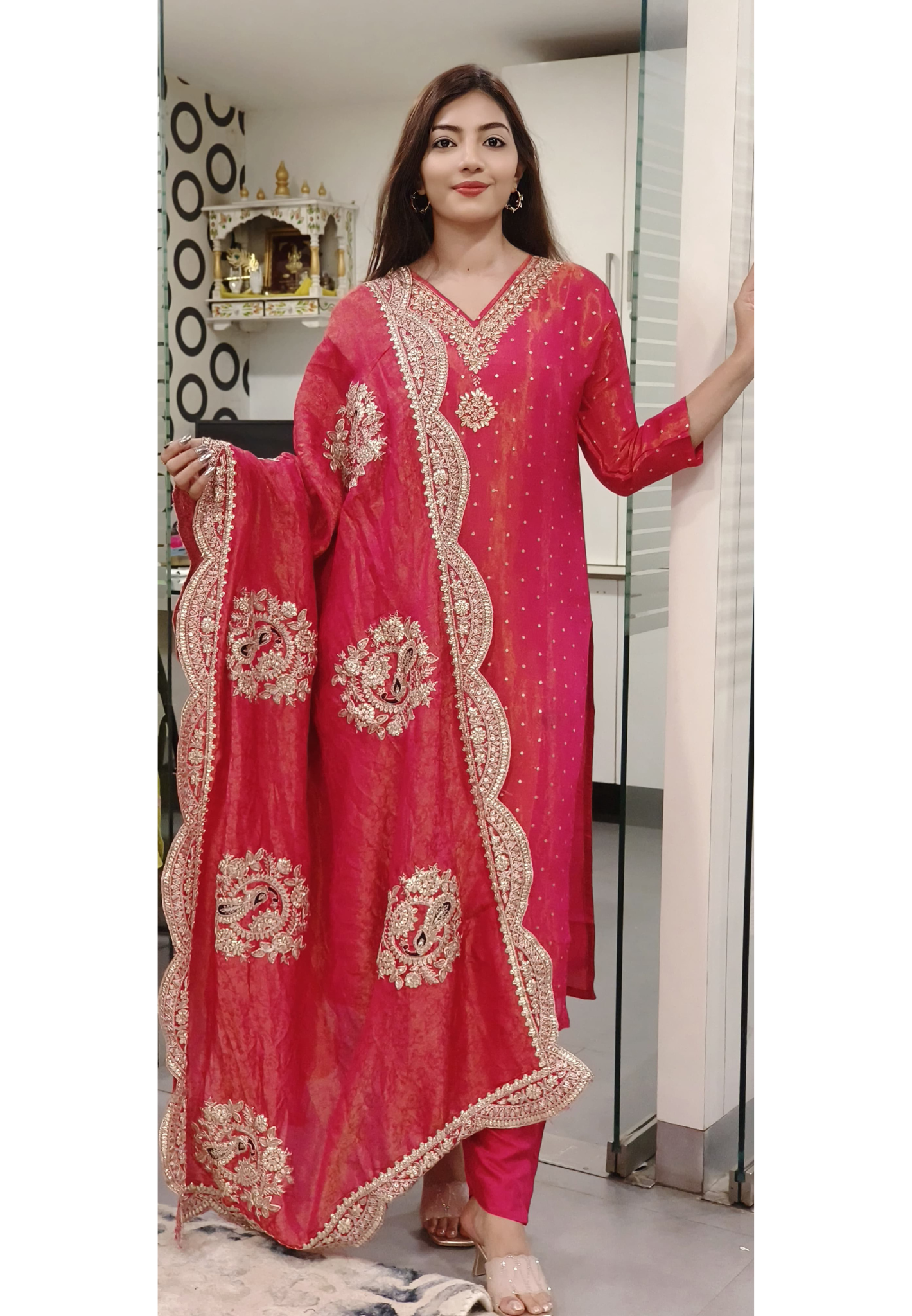 Beautiful Shimmer Tissue Embroidered Full Suit Set with Embroidered Dupatta- 09672