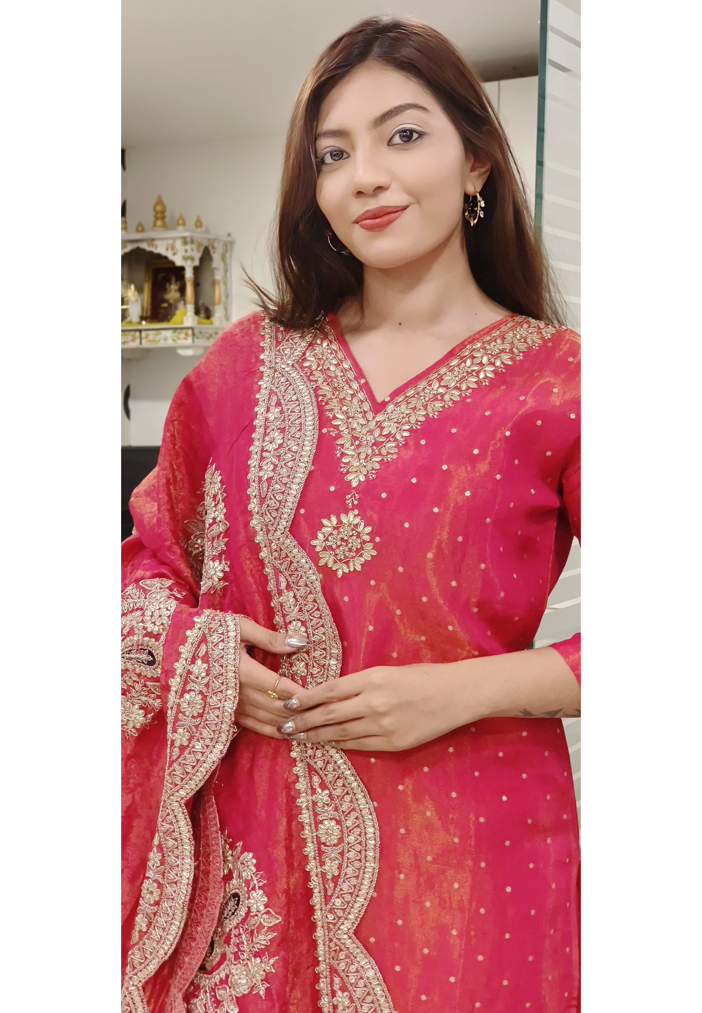 Beautiful Shimmer Tissue Embroidered Full Suit Set with Embroidered Dupatta- 09672