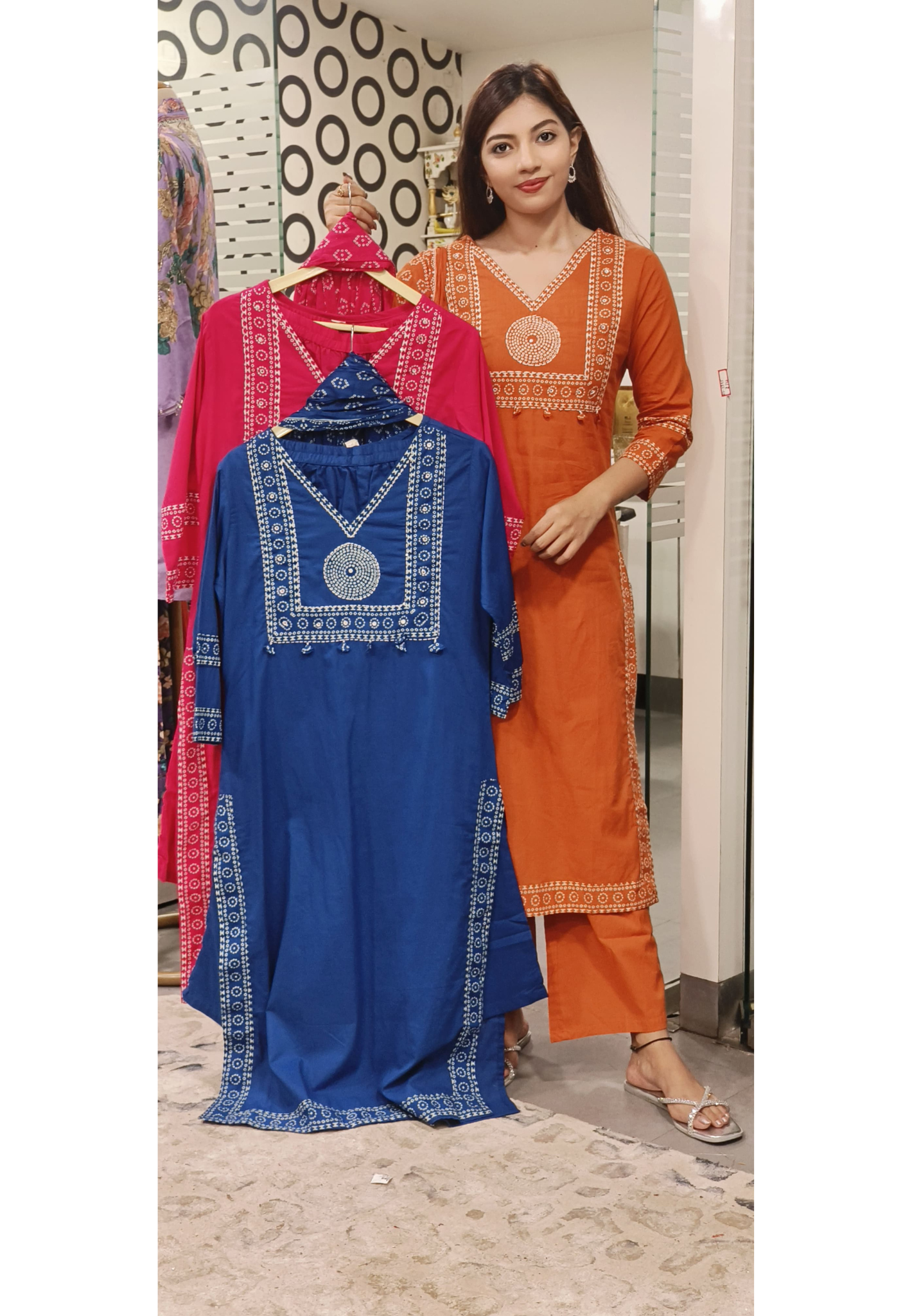 Cotton Symmetrical Print A- Line Kurta Pant Full Set With Dupatta- 09714, 09713, 09712