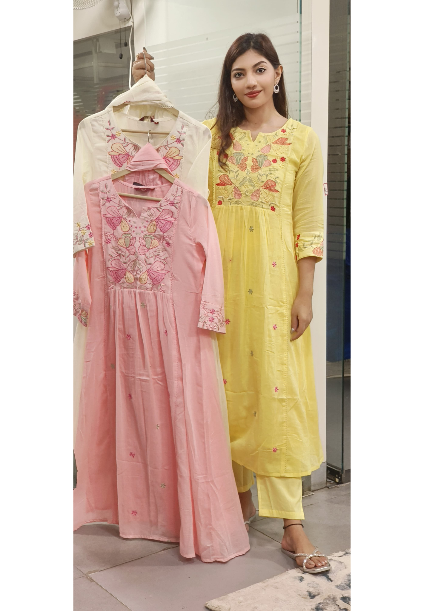 Beautiful Floral Embroidered Mul Cotton A-Line Full Suit Set- 09748, 09749, 09750