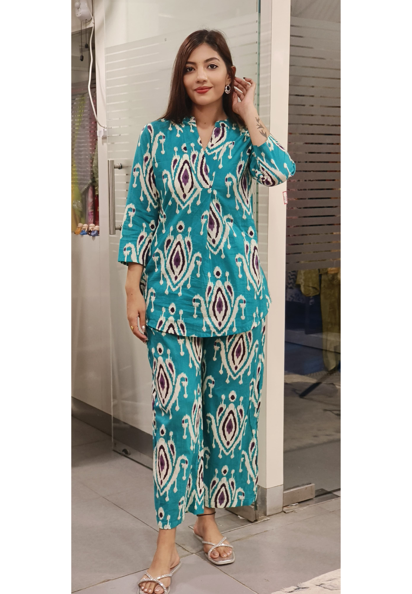 Pure Cotton Abstract Print Casual Wear Co-Ord Set- 09686