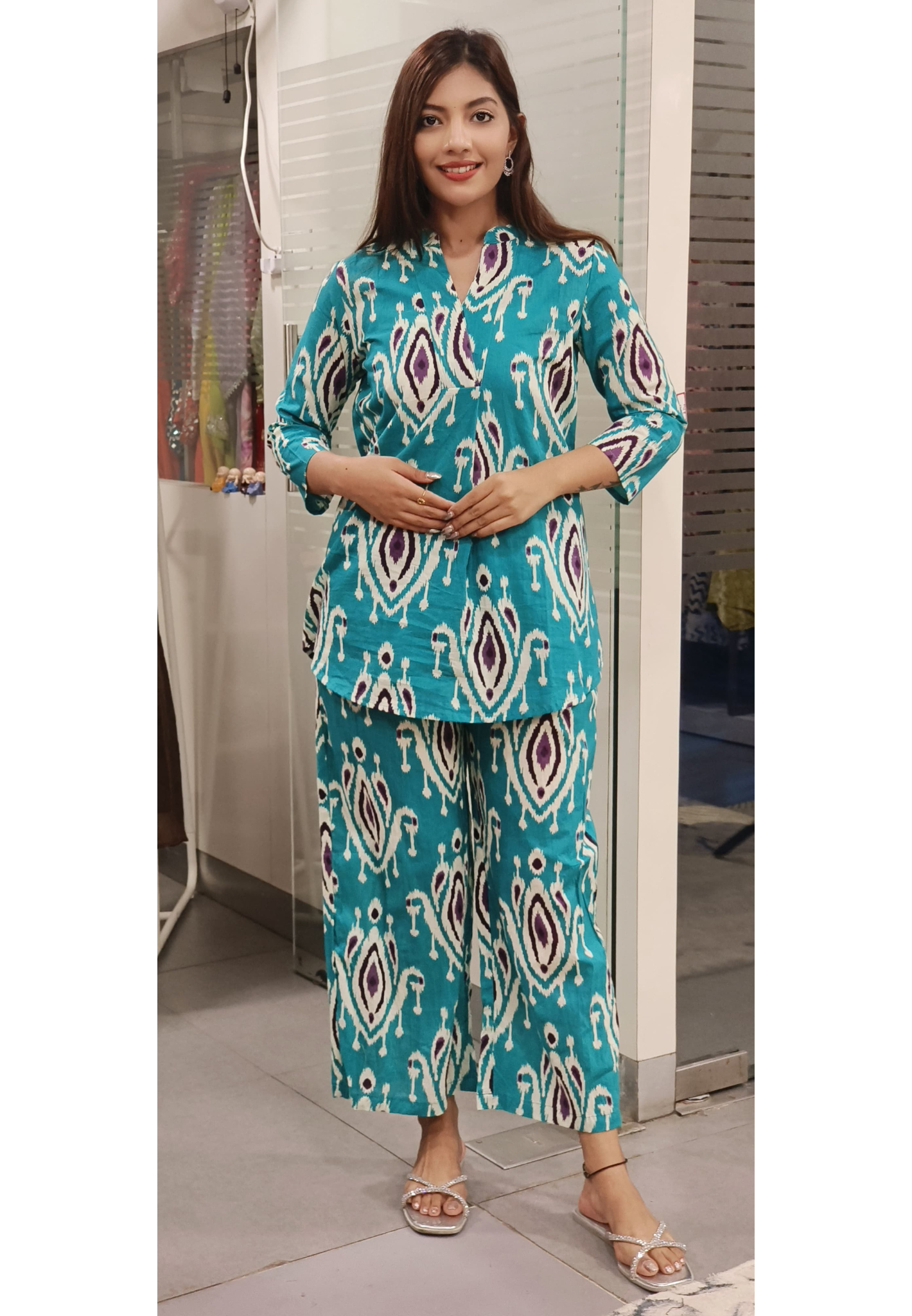 Pure Cotton Abstract Print Casual Wear Co-Ord Set- 09686