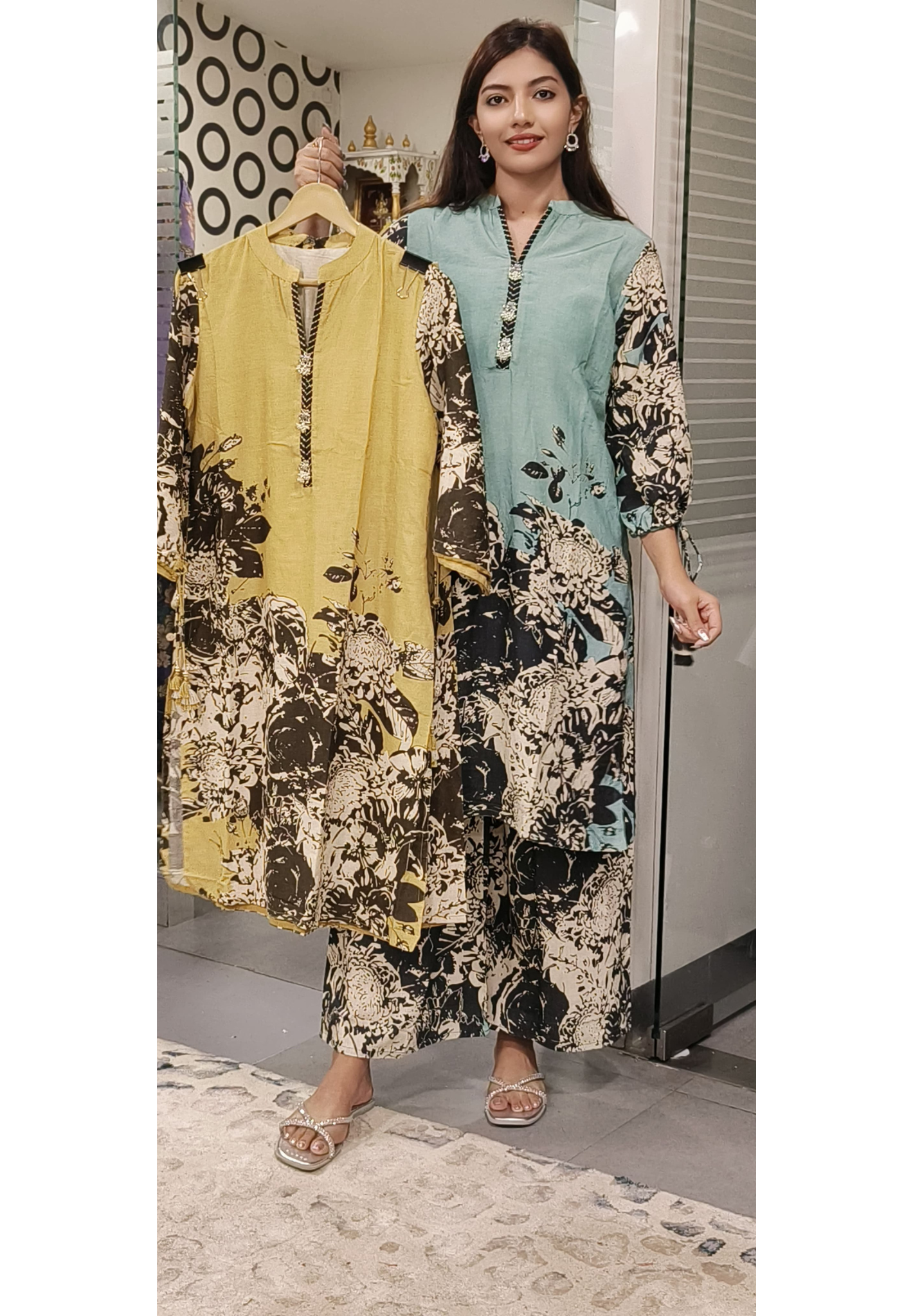 Linen Floral Printed Kurta Pant Set In Linen Cotton Fabric- 09722, 09723
