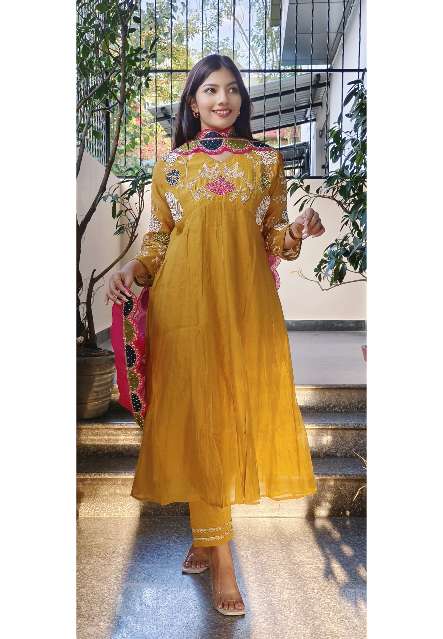 Beautiful Mul Chanderi Zardozi And Bead Work Full Set-08830-58829