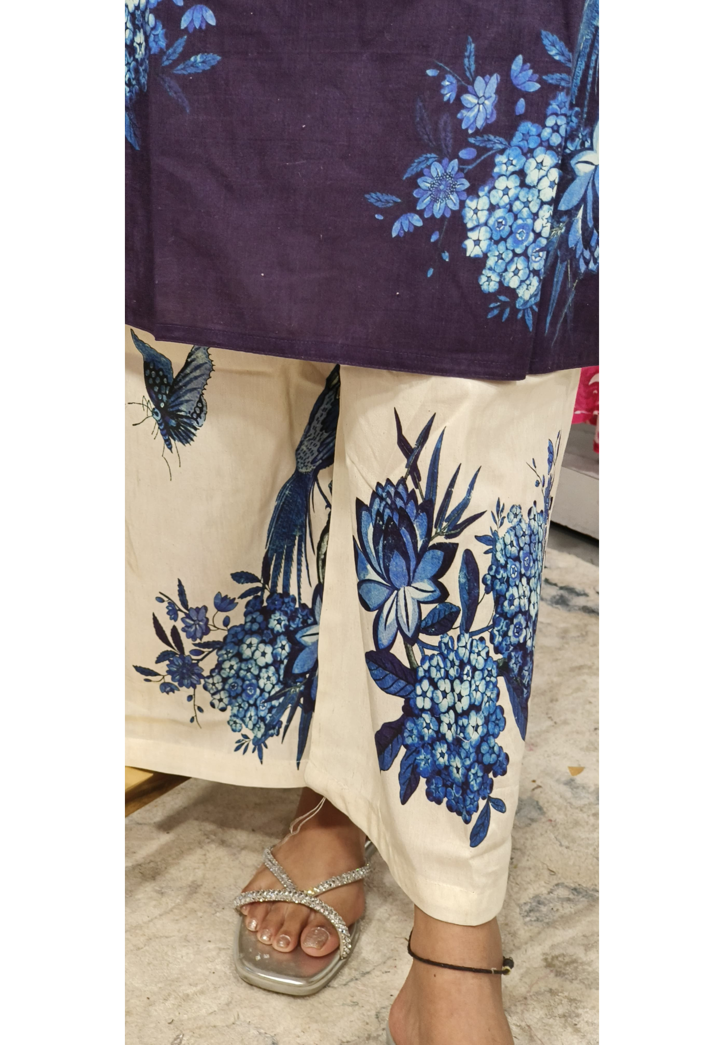 Animal Print Linen Cotton Kurta Pant Set- 09721