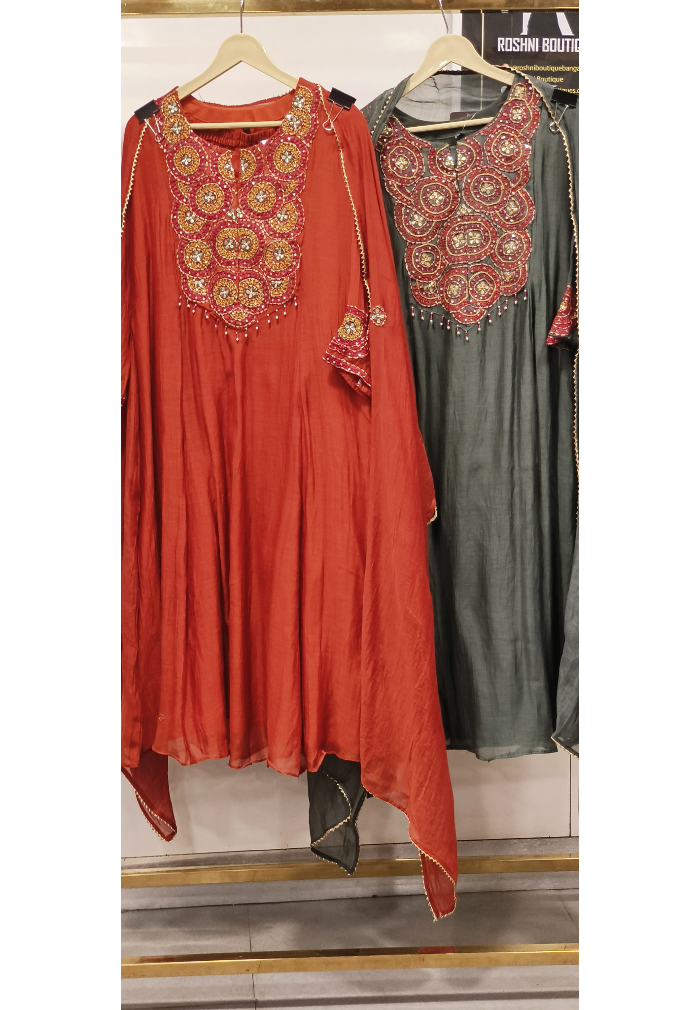 Mul Chanderi Multicolored Thread  Embroidered Party Aline Kurta with Bottom and Dupatta- 09632