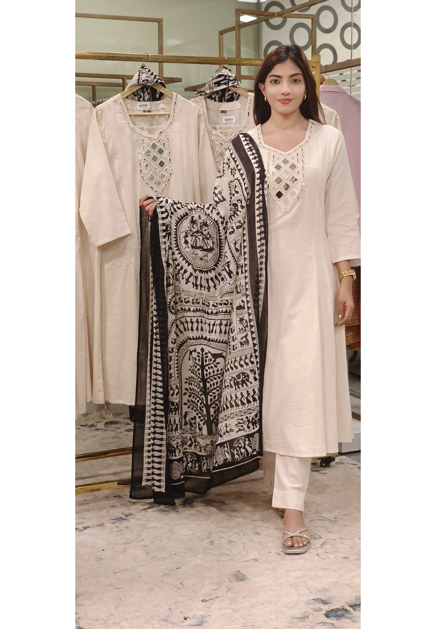 Real Mirror Embroidered Flex Cotton Full Suit Set_9775
