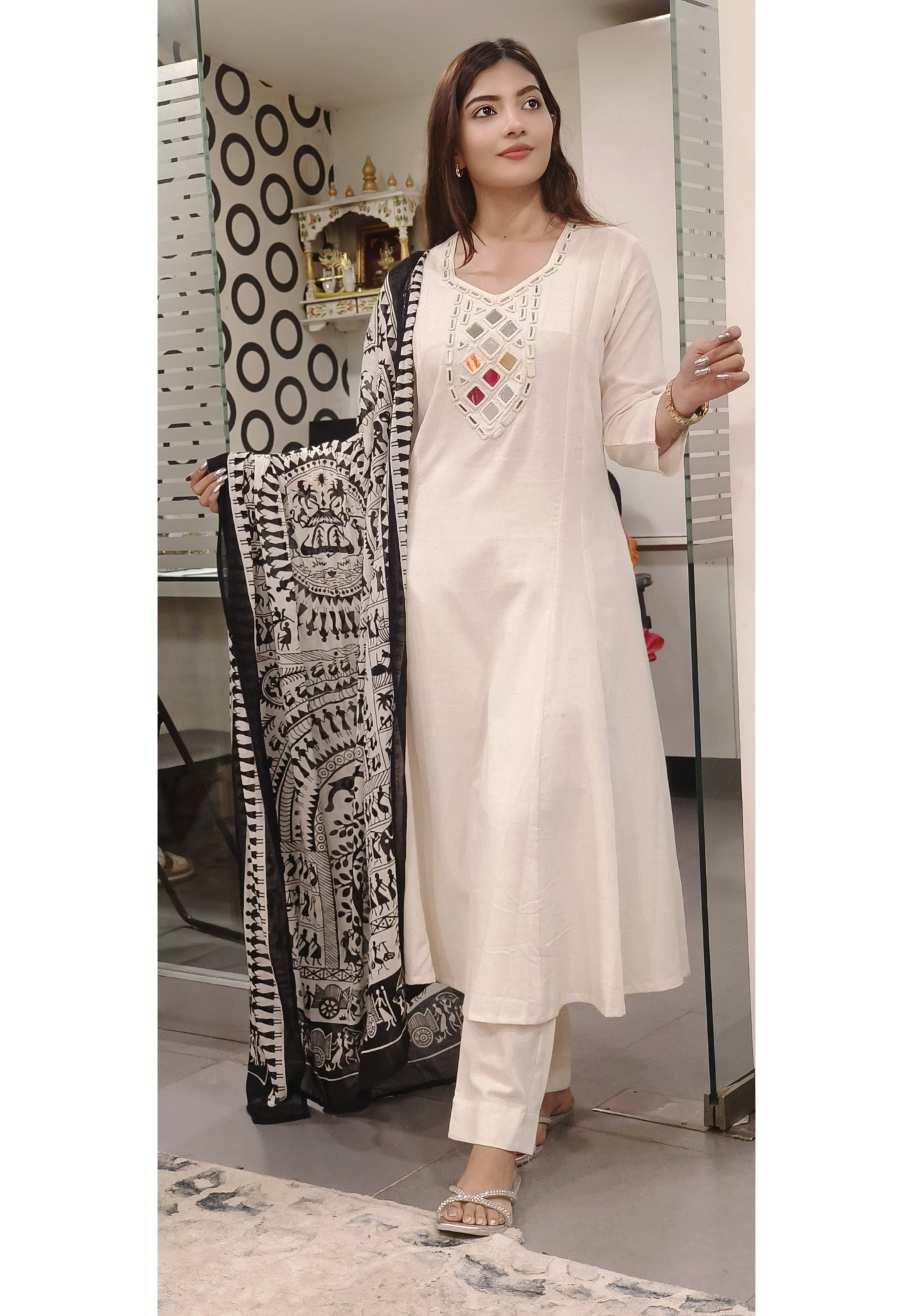 Real Mirror Embroidered Flex Cotton Full Suit Set_9775