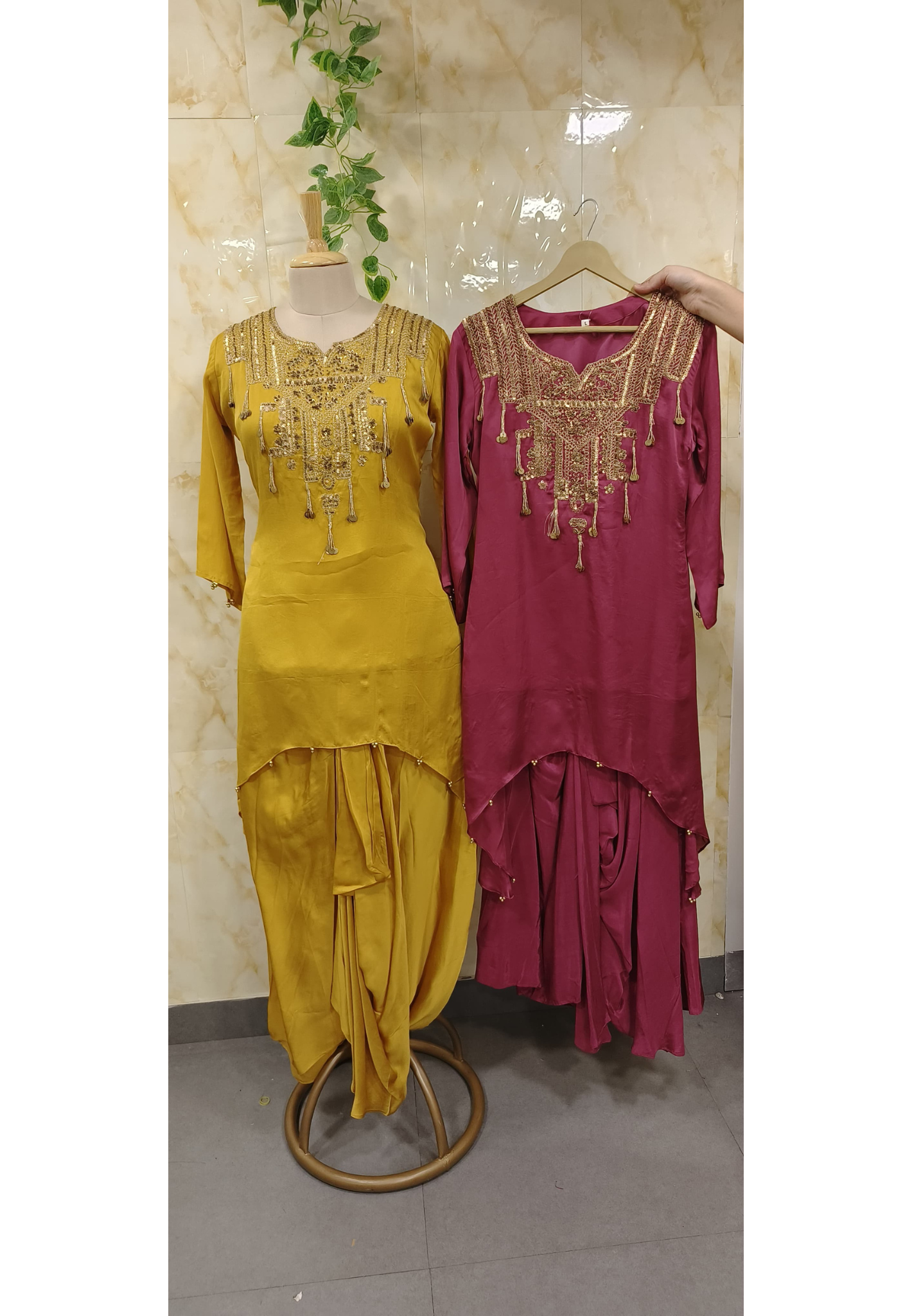 Heavy Front Work Party Wear Top With Dhoti Pant & Padded Busters- 08617