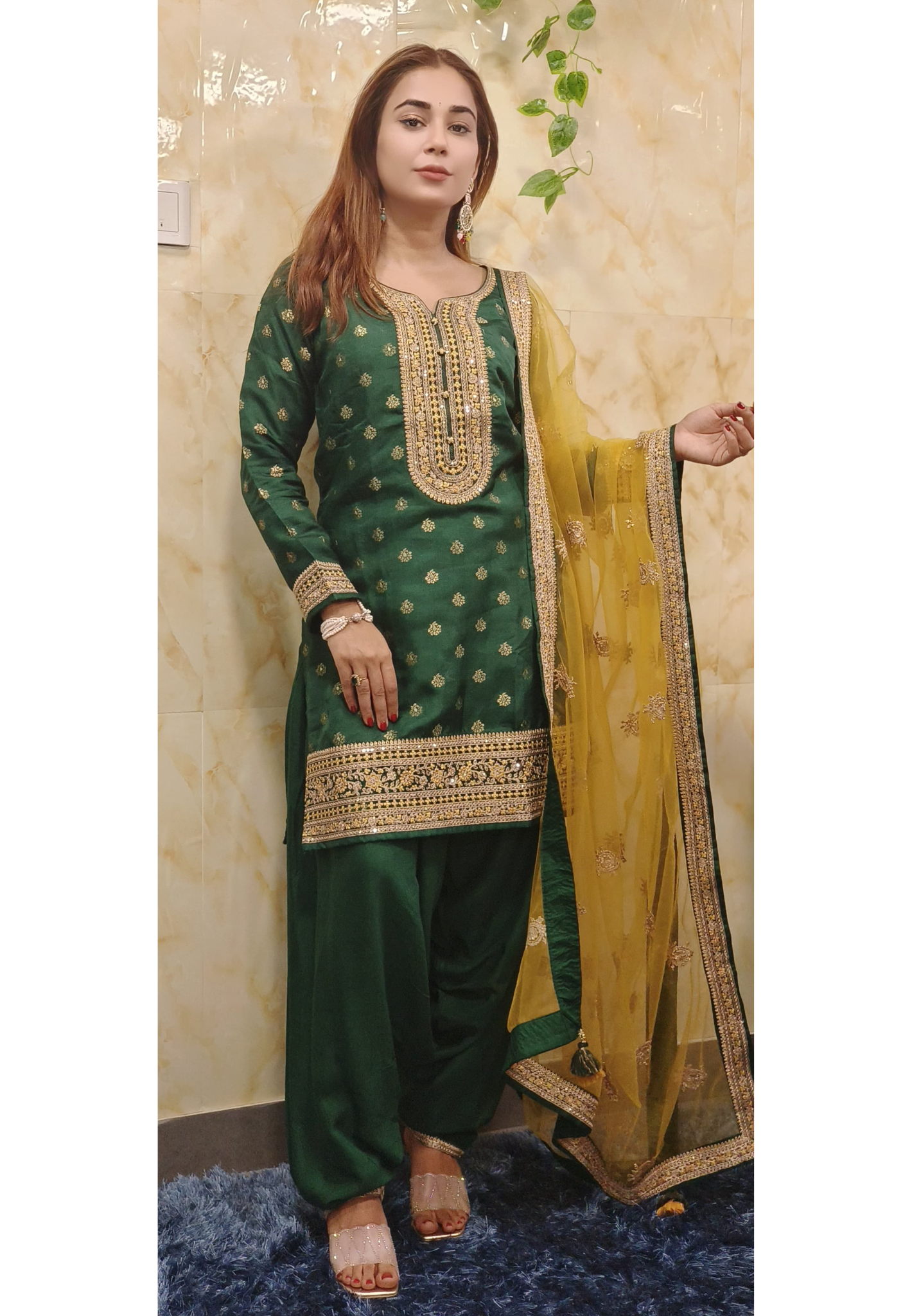 Heavy Wear Silk Patiala Suit With Net Dupatta- 08716