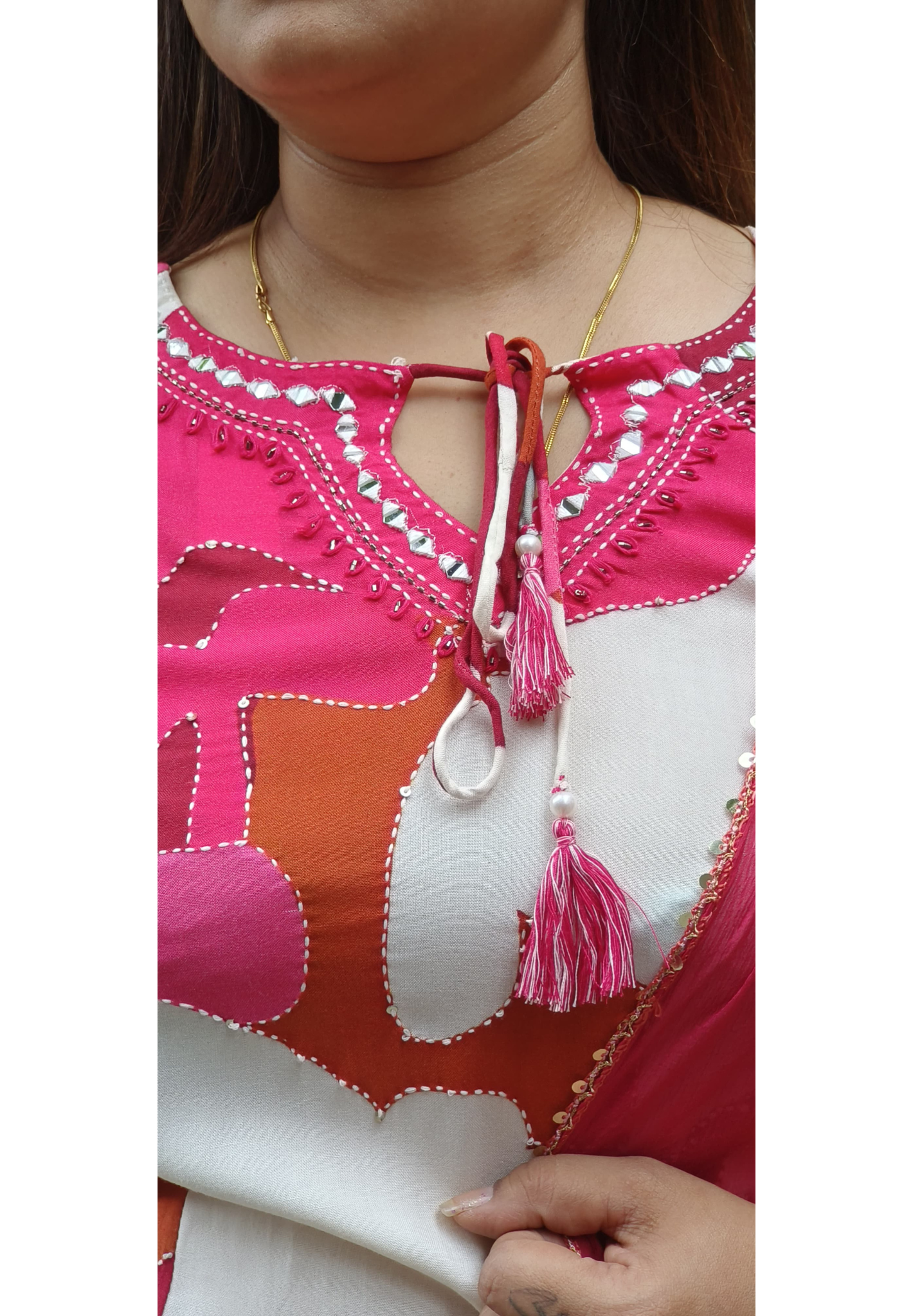 Mirror Work V-Neck Full Kurta Pant Suit With Dupatta In Rayon Fabric (Lean Fit) DISPATCHING WILL BE DELAYED BY 1 WEEK