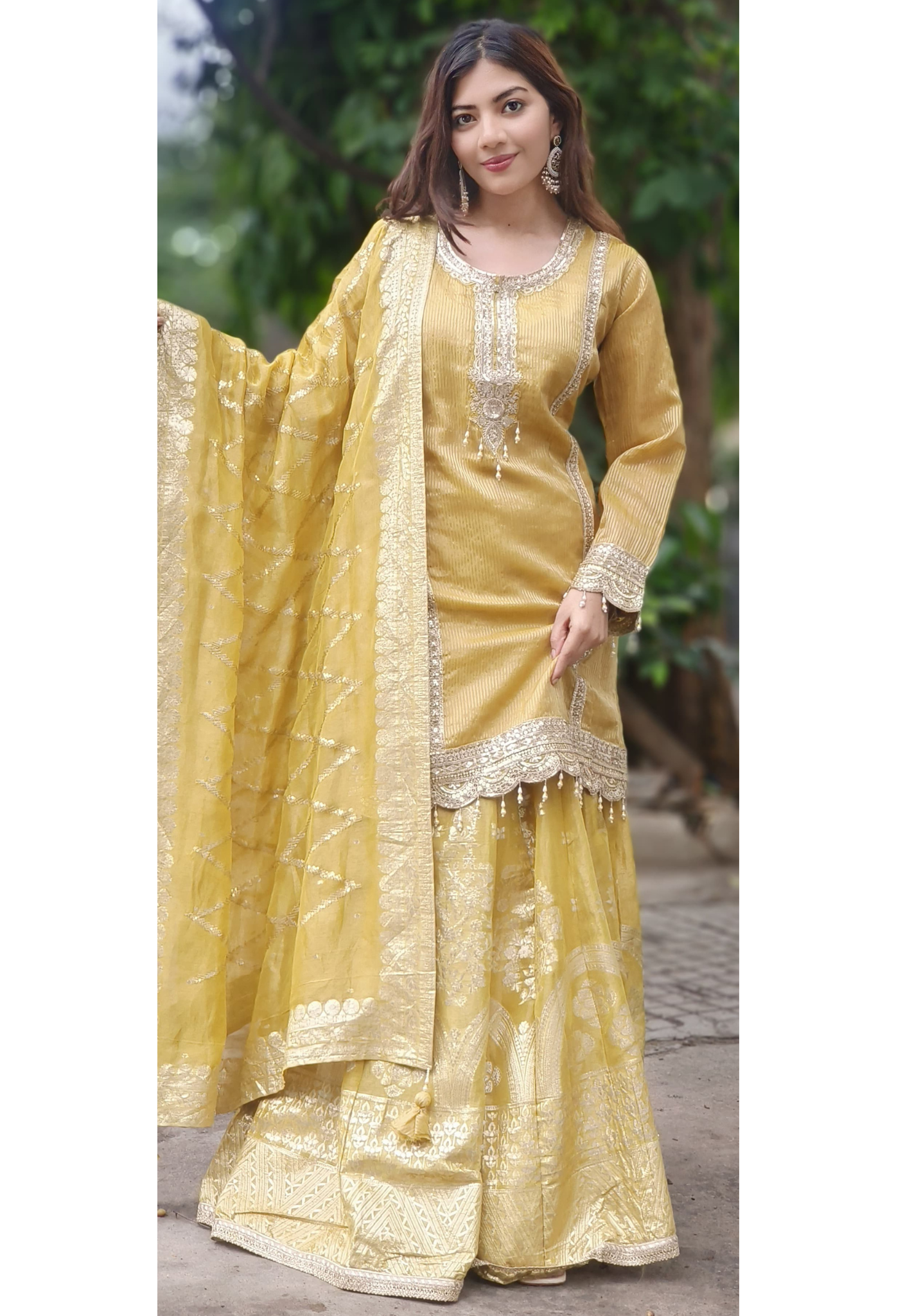 Heavy Tissue Party Wear Top With skirt and Banarasi Dupatta