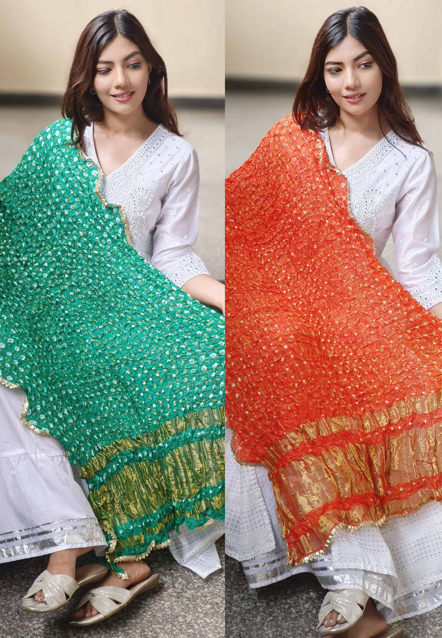 Muslin Silk Crushed Bandhani Printed Gotta Work Border Dupatta Only