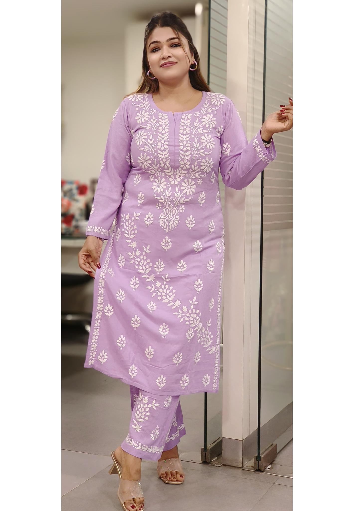 Elegant Chikankari All Thread Embroidered Kurta Is Different Pant In Slub Cotton Fabric- 10320