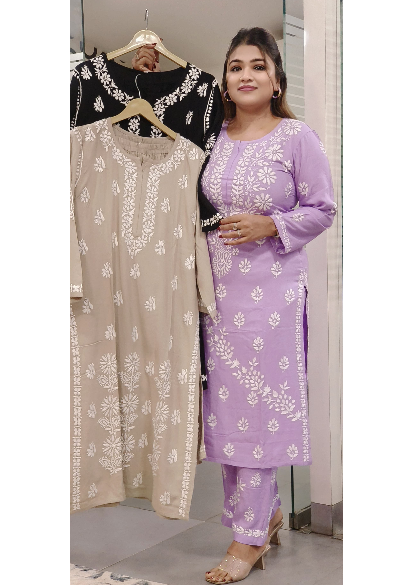 Elegant Chikankari All Thread Embroidered Kurta Is Different Pant In Slub Cotton Fabric- 10320