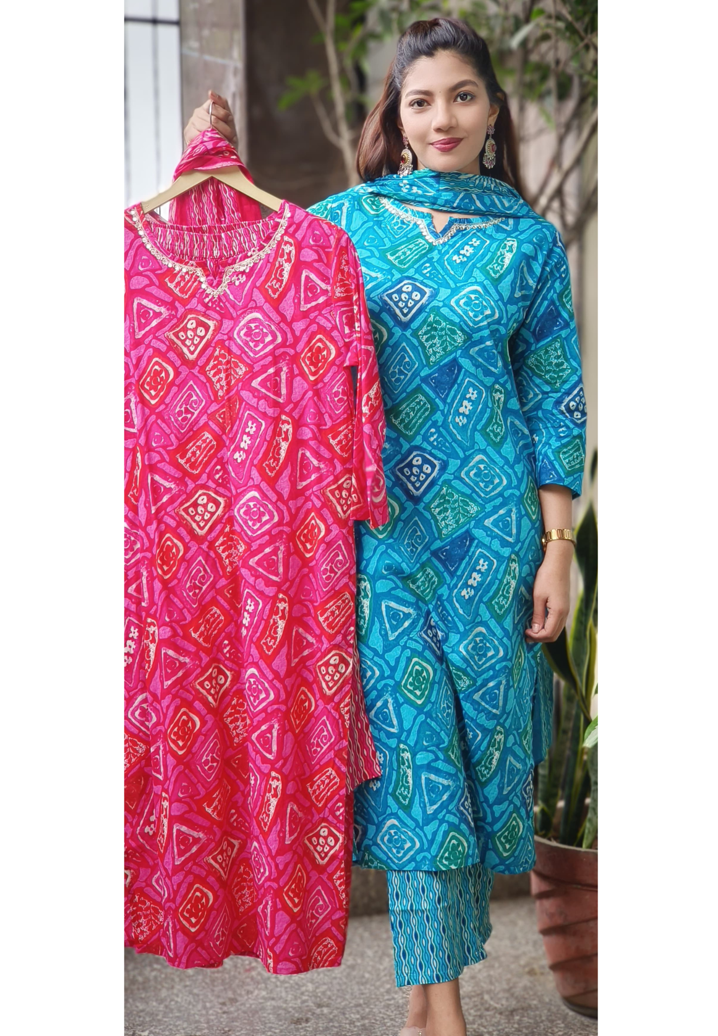 Patang Bandhani Full Suit Set With Dupatta In Cotton Fabricator